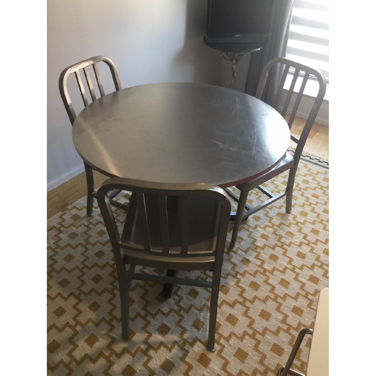 Stainless Steel Round Dining Table w/ 4 Chairs - image-1