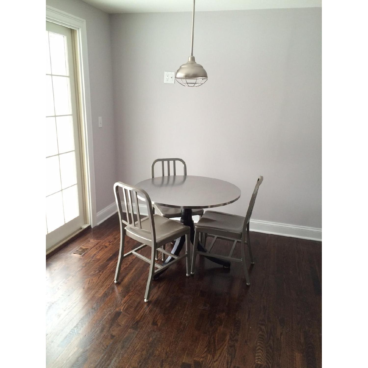 Stainless Steel Round Dining Table w/ 4 Chairs - image-3