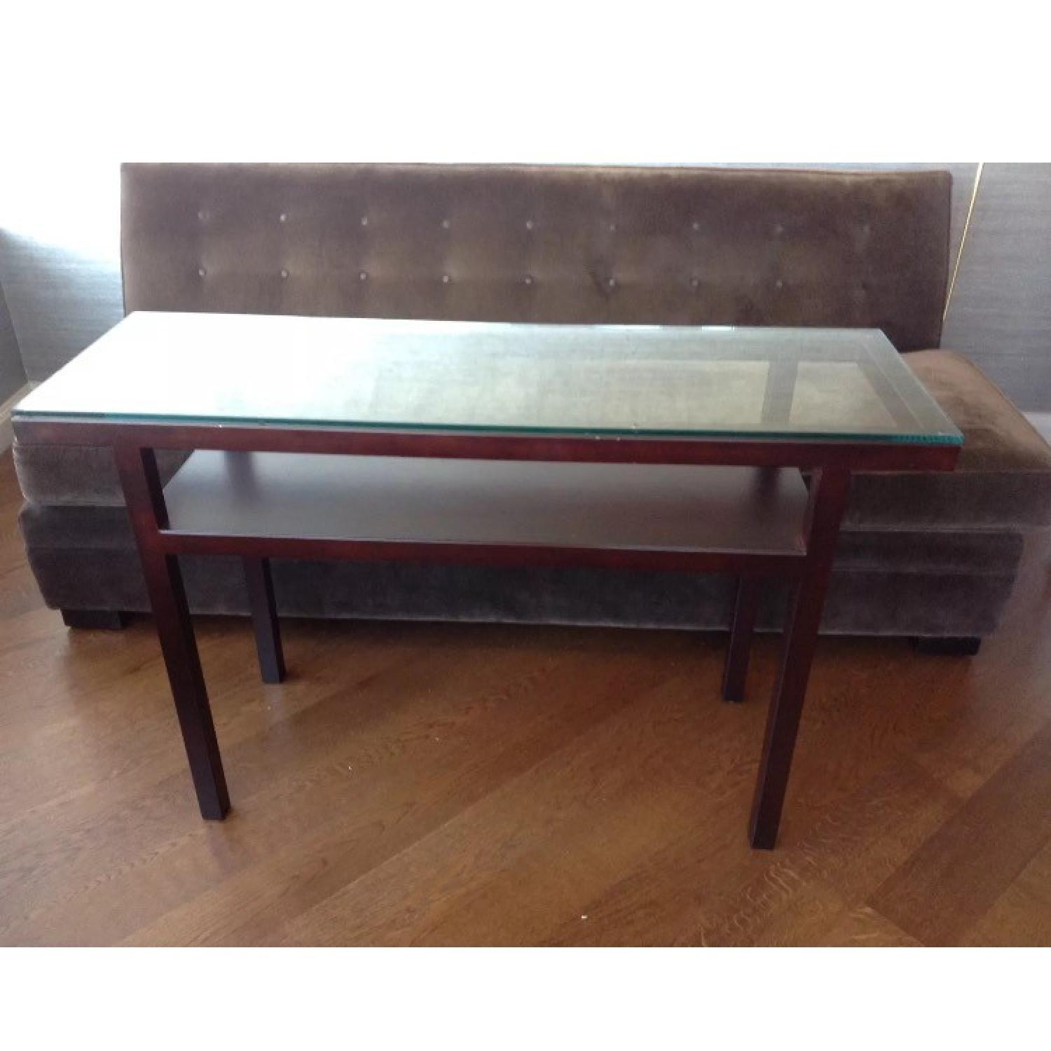 Crate & Barrel Glass & Bronze Parsons Console Table - image-1