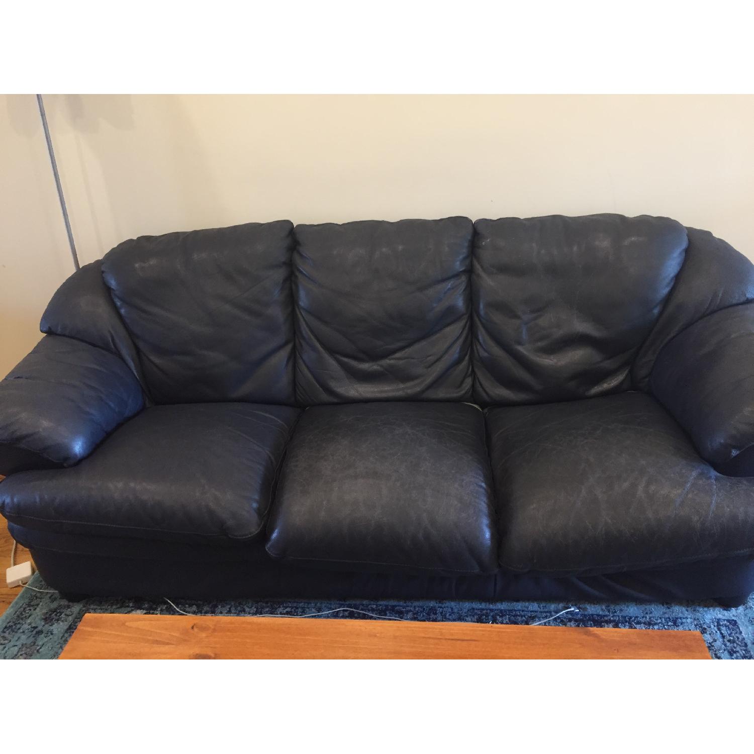 Natuzzi Dark Blue Leather Sofa - image-6