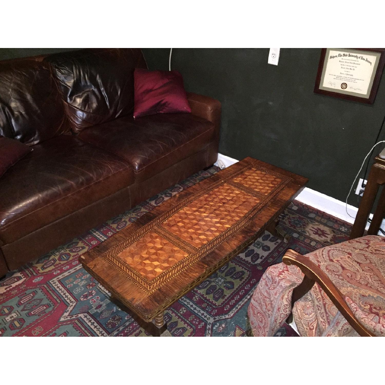 Antique Wood Inlay Coffee Table - image-2