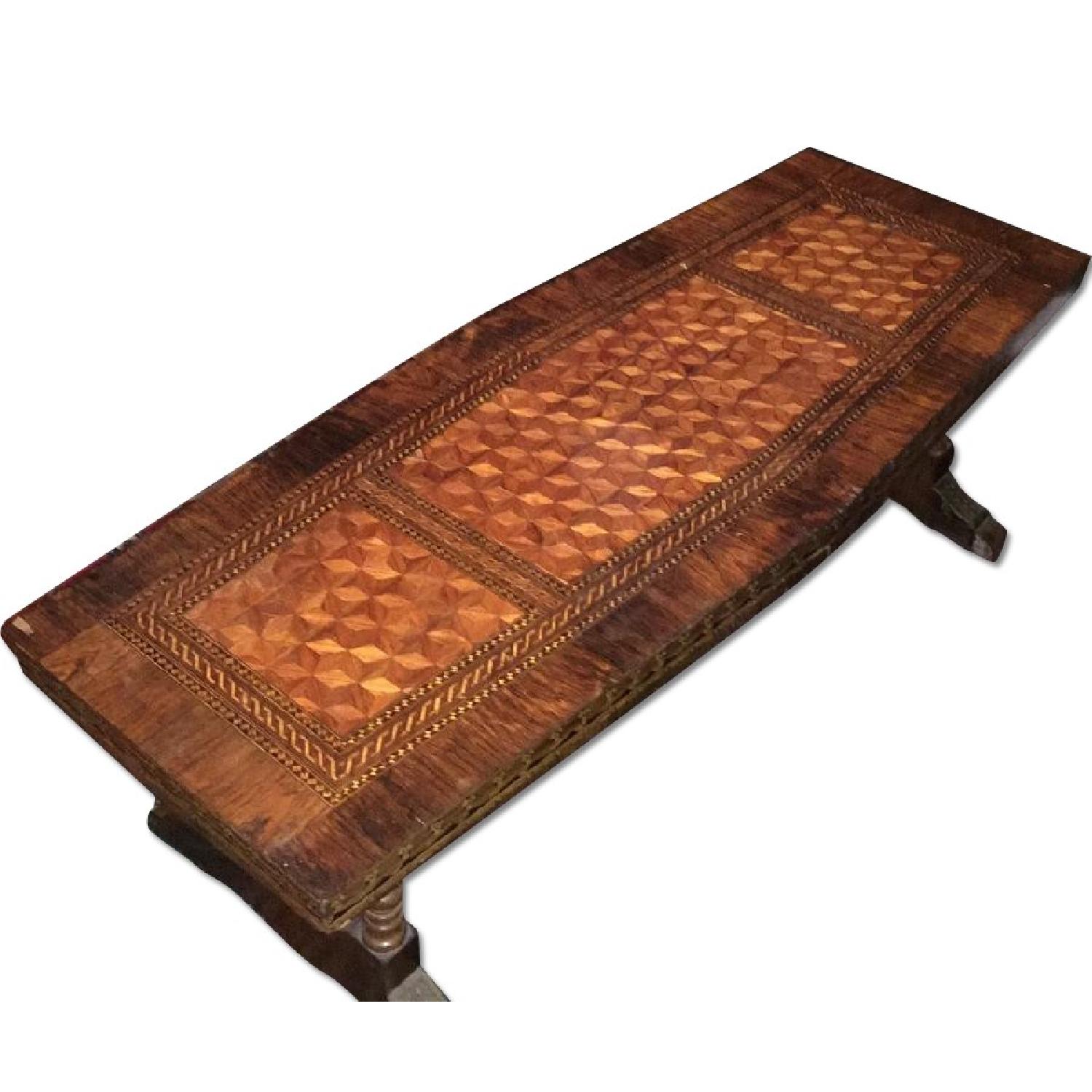 Antique Wood Inlay Coffee Table - image-0
