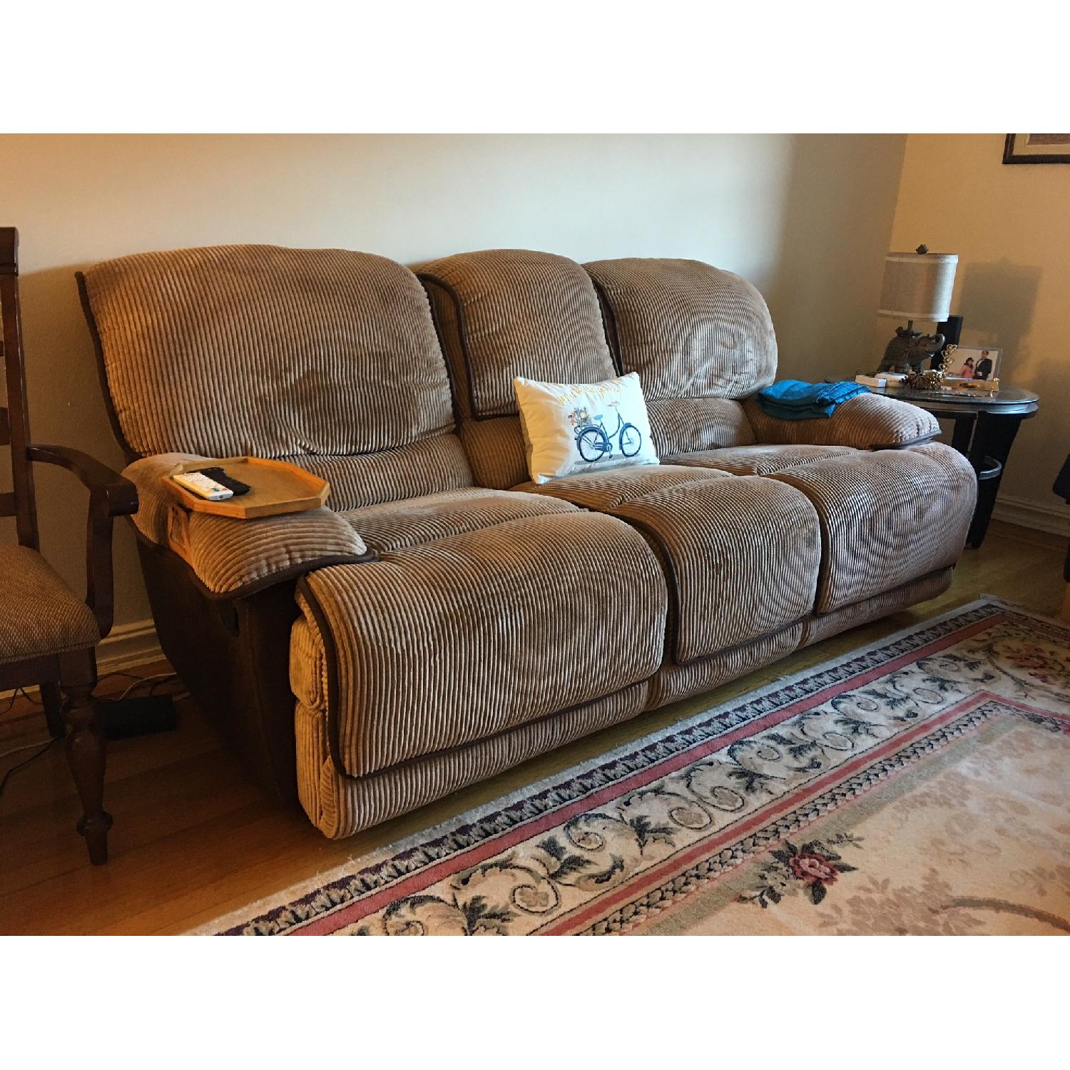 American Signature Furniture Laguna Dual Reclining Sofa in Camel - image-1