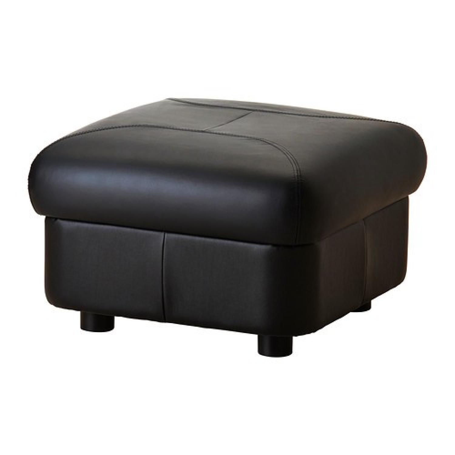 Ikea Timsfors Black Leather Sofa w/ Ottoman - image-6