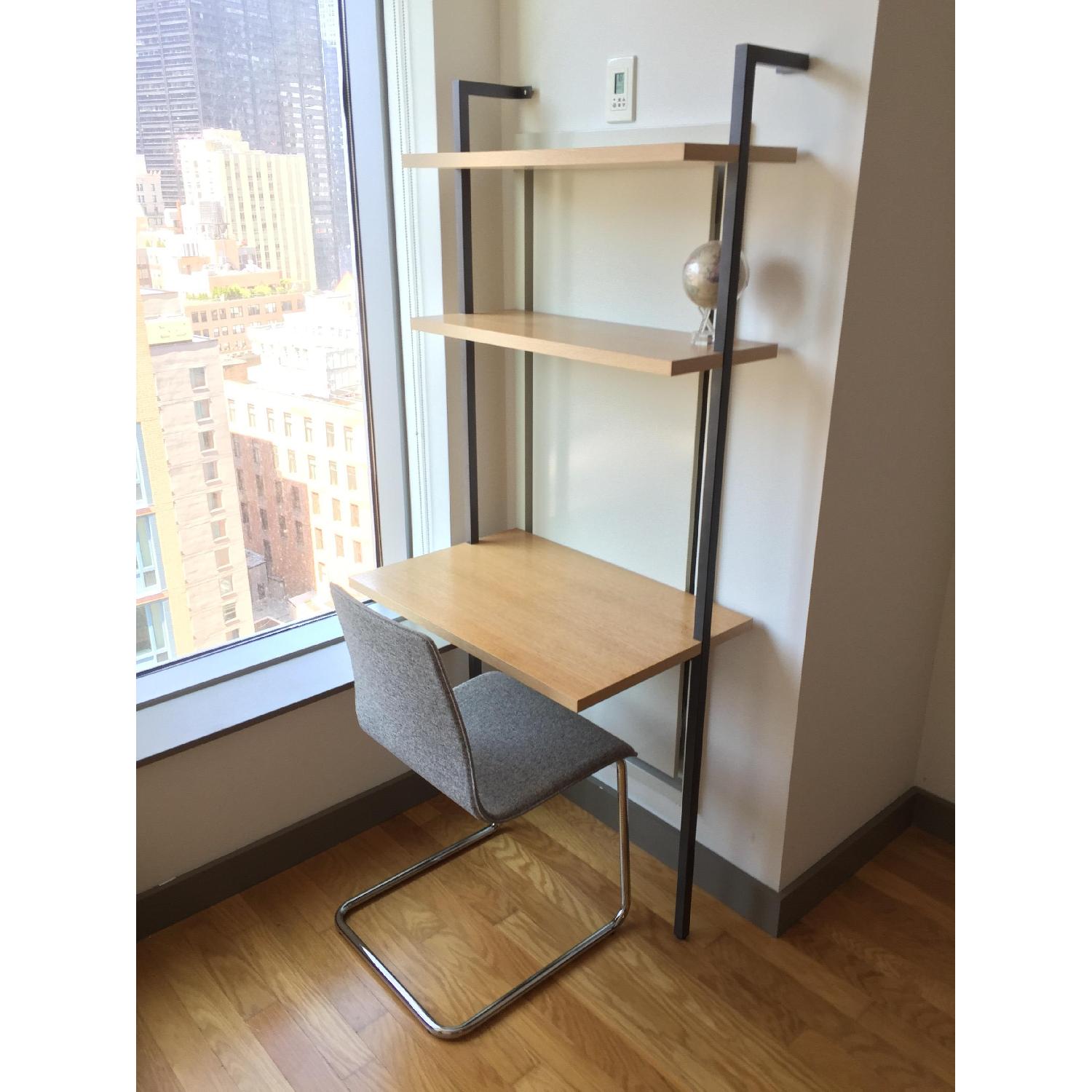 CB2 Helix Acacia Desk w/ Pony Tweed Chair AptDeco