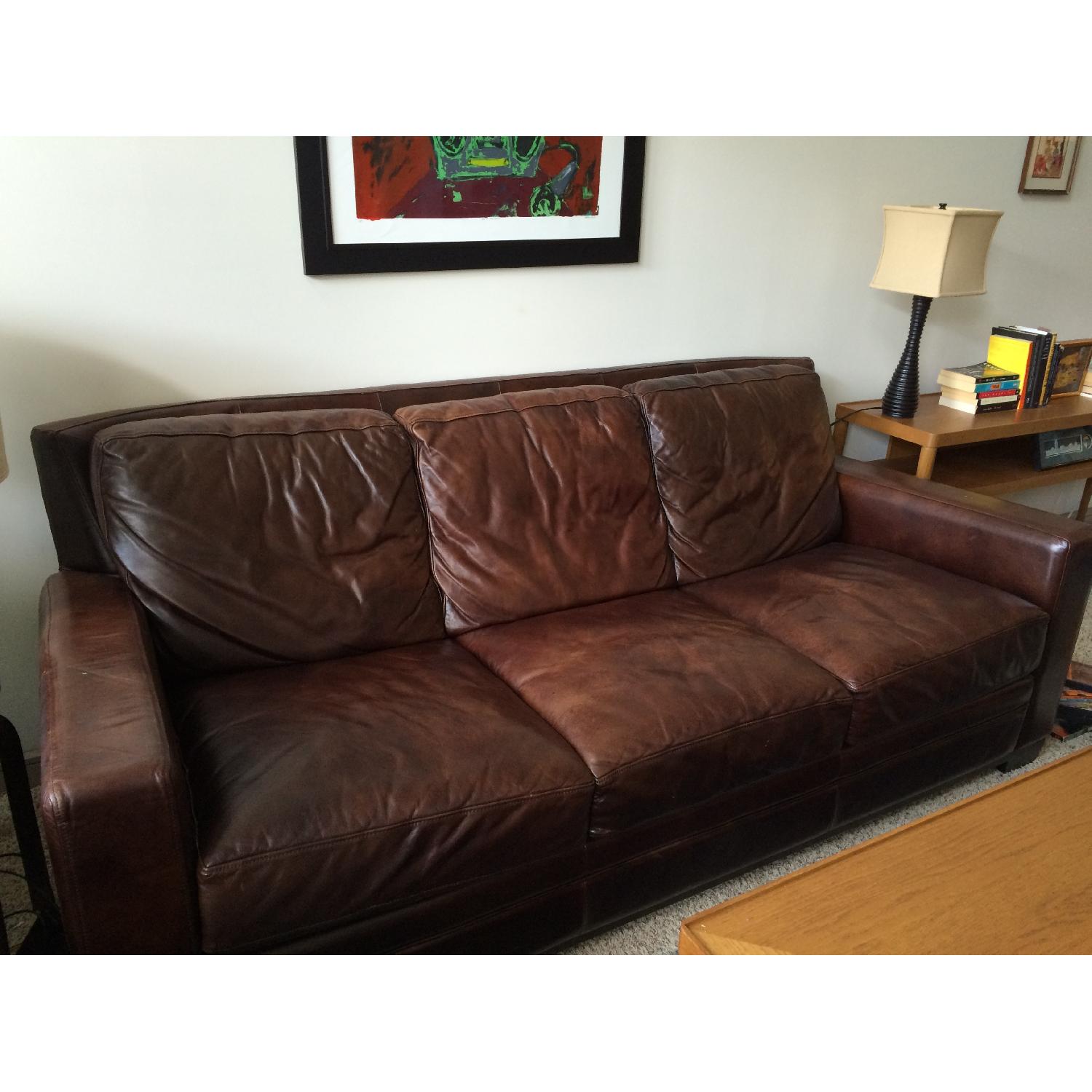 Arizona Leather Dark Brown Sofa w/ Custom Design and Stiching - image-2