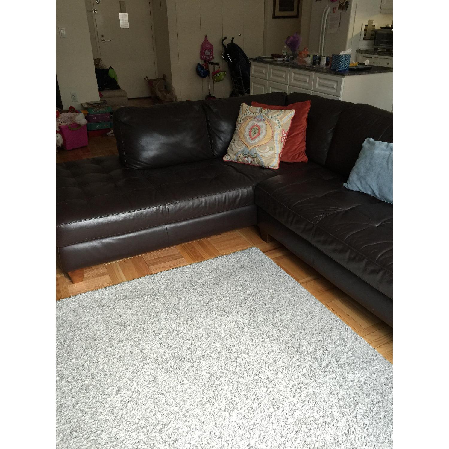 Macy's Brown Leather Sectional - image-3