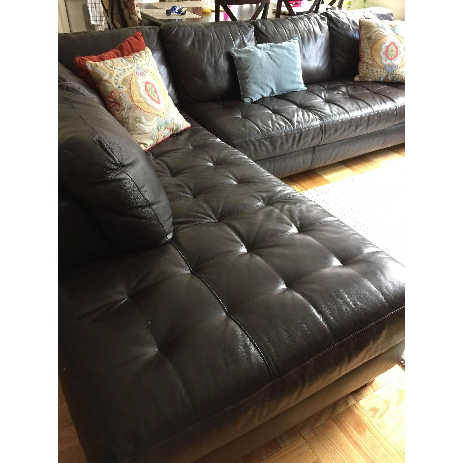 Macy's Brown Leather Sectional - image-4