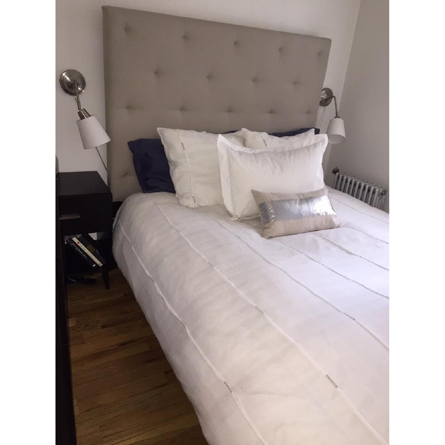 West Elm Queen Simple Bed Frame w/ Diamond Tufted Headboard - image-1