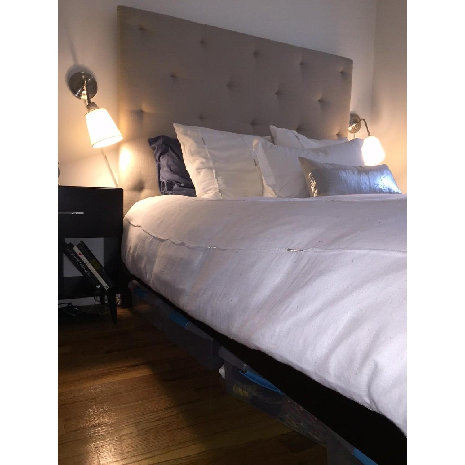 West Elm Queen Simple Bed Frame w/ Diamond Tufted Headboard - image-3