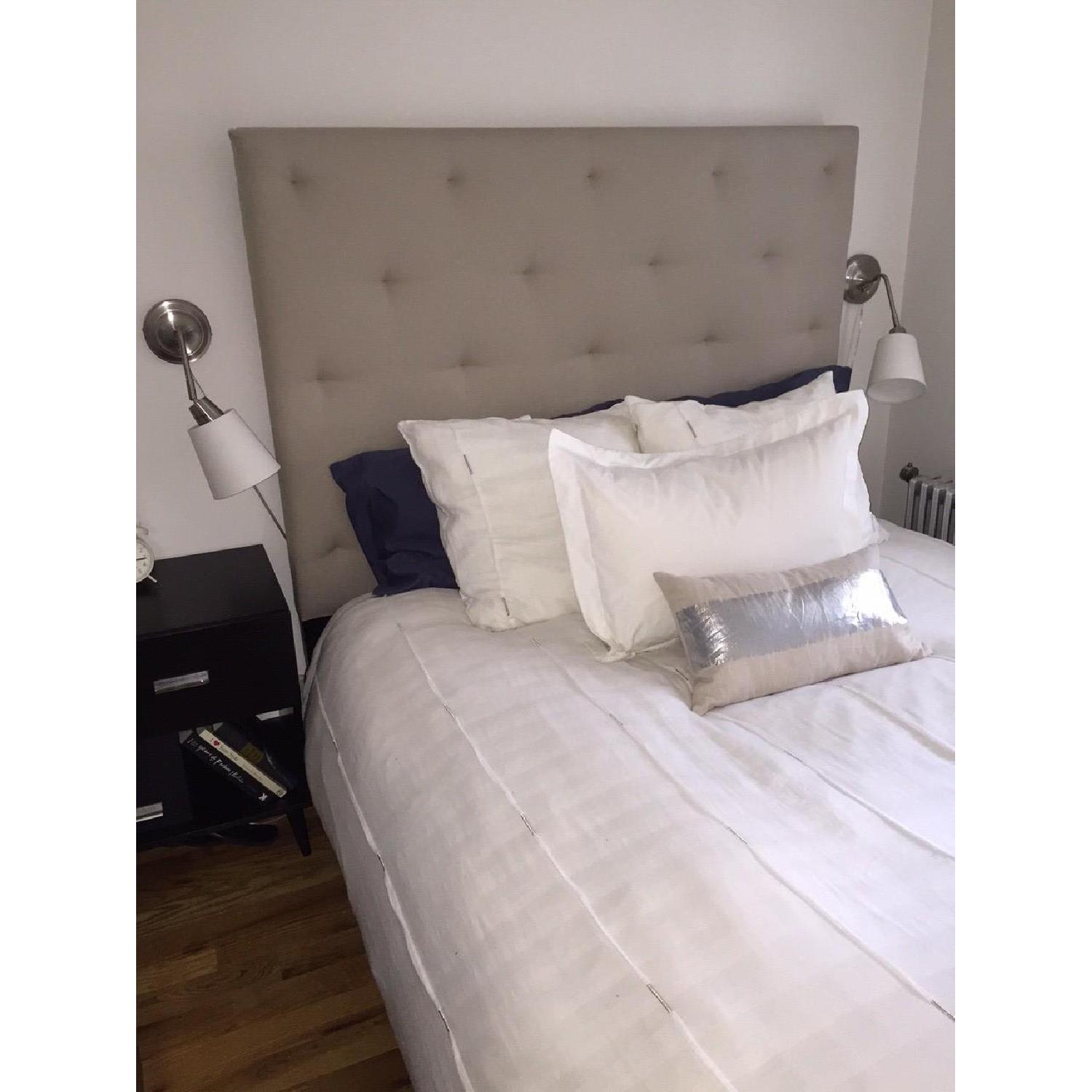 West Elm Queen Simple Bed Frame w/ Diamond Tufted Headboard - image-7