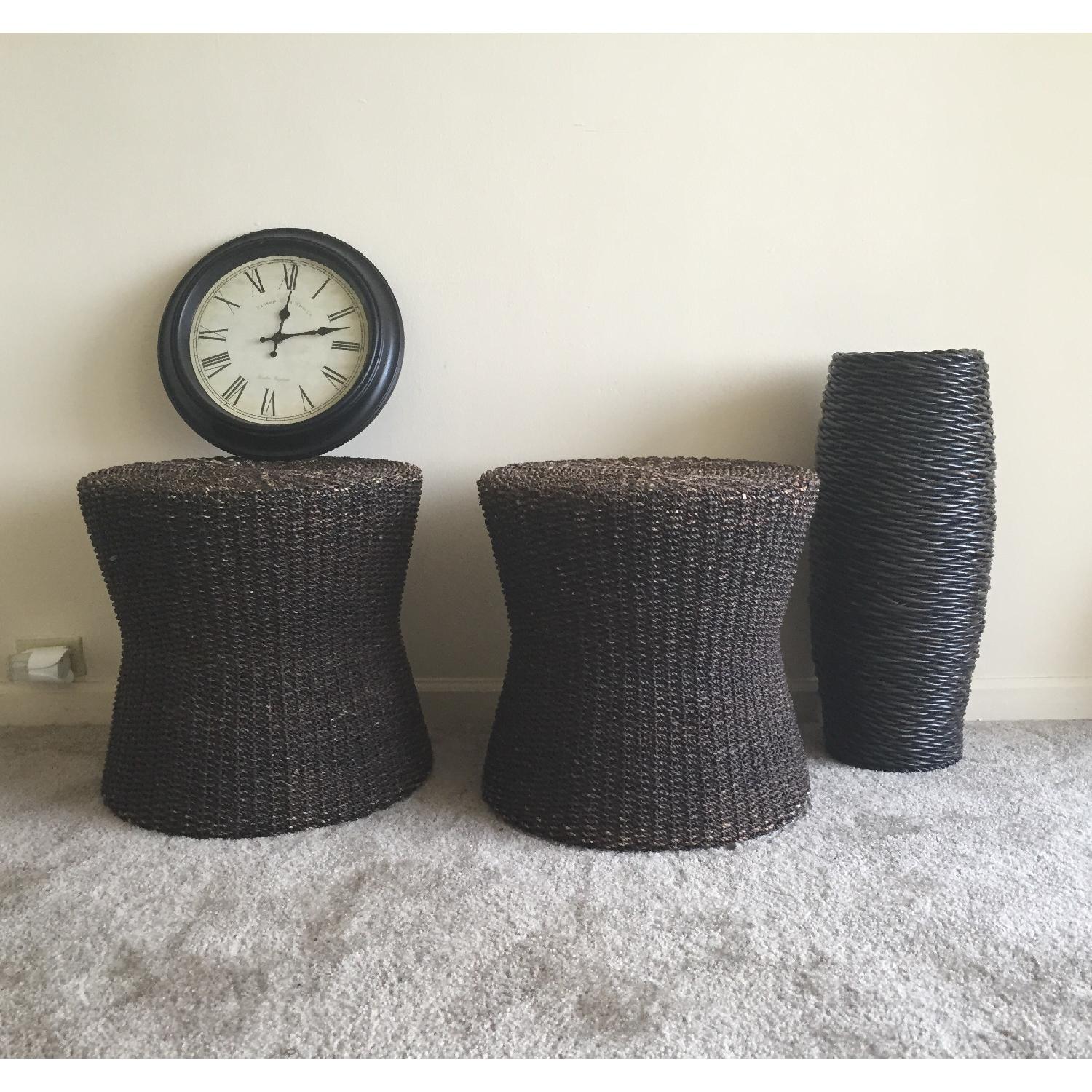 Crate & Barrel Dark Abaca Ottoman with Floor Vase Set - image-1