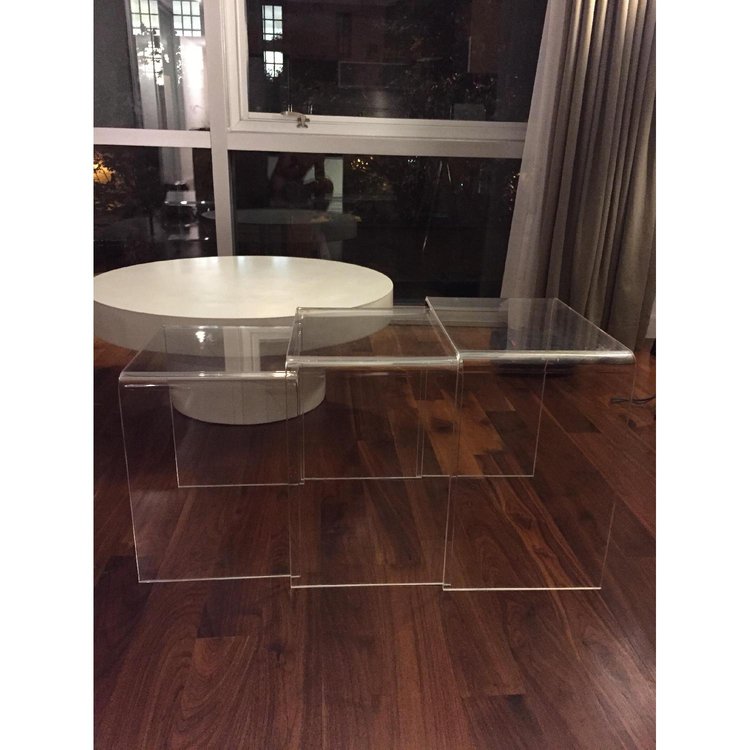 CB2 Acrylic Media Console + Nesting Tables AptDeco