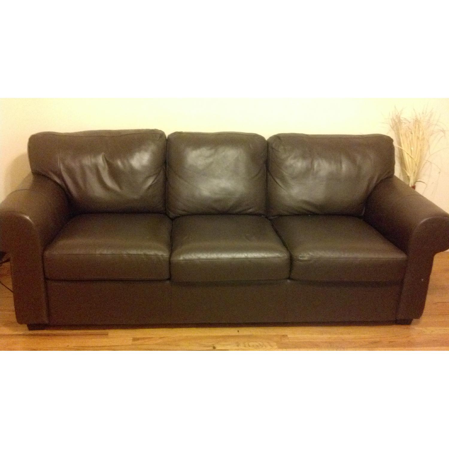 Ikea Ektorp Dark Brown Leather Sofas - image-1