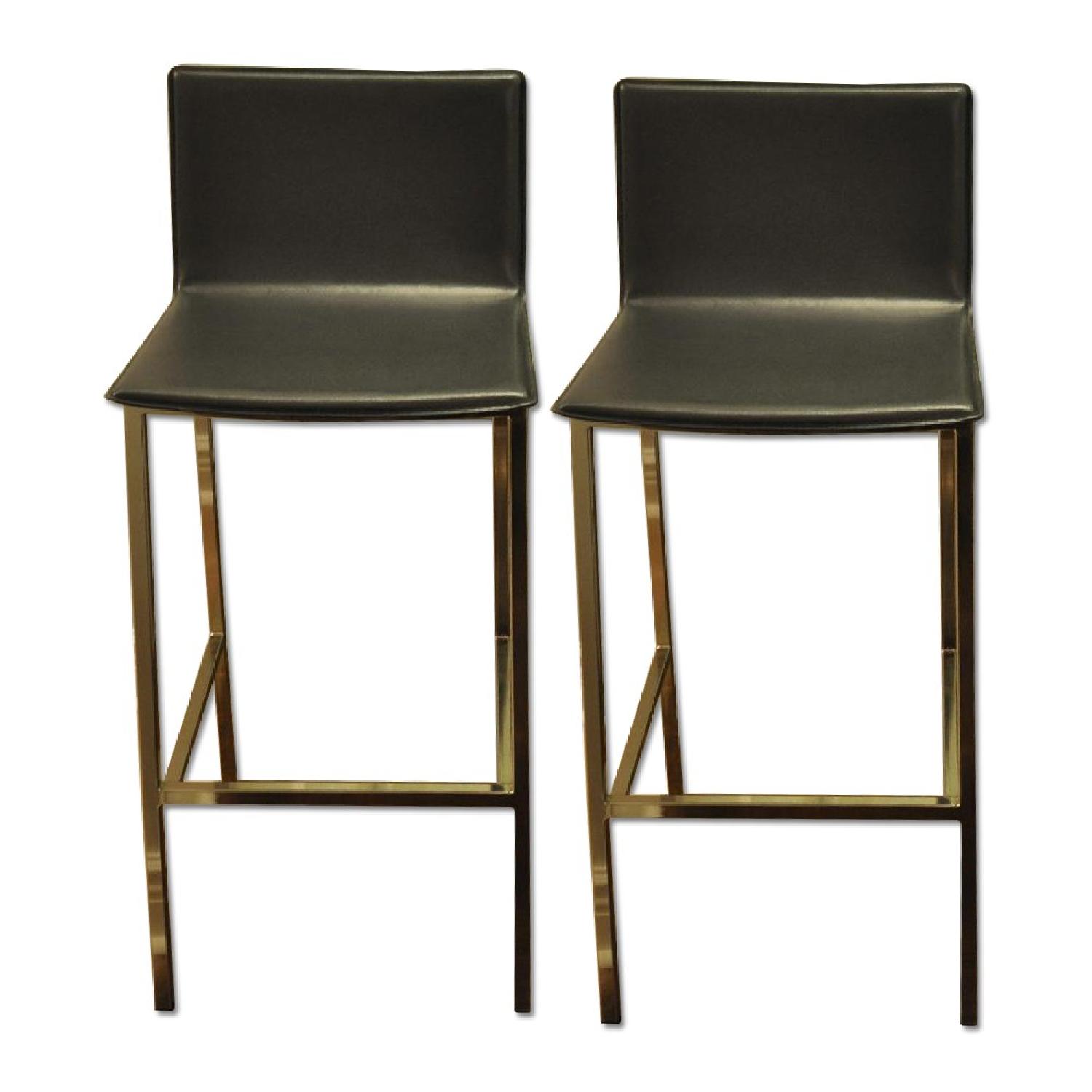 CB2 Phoenix Carbon Grey Bar Stools Pair AptDeco