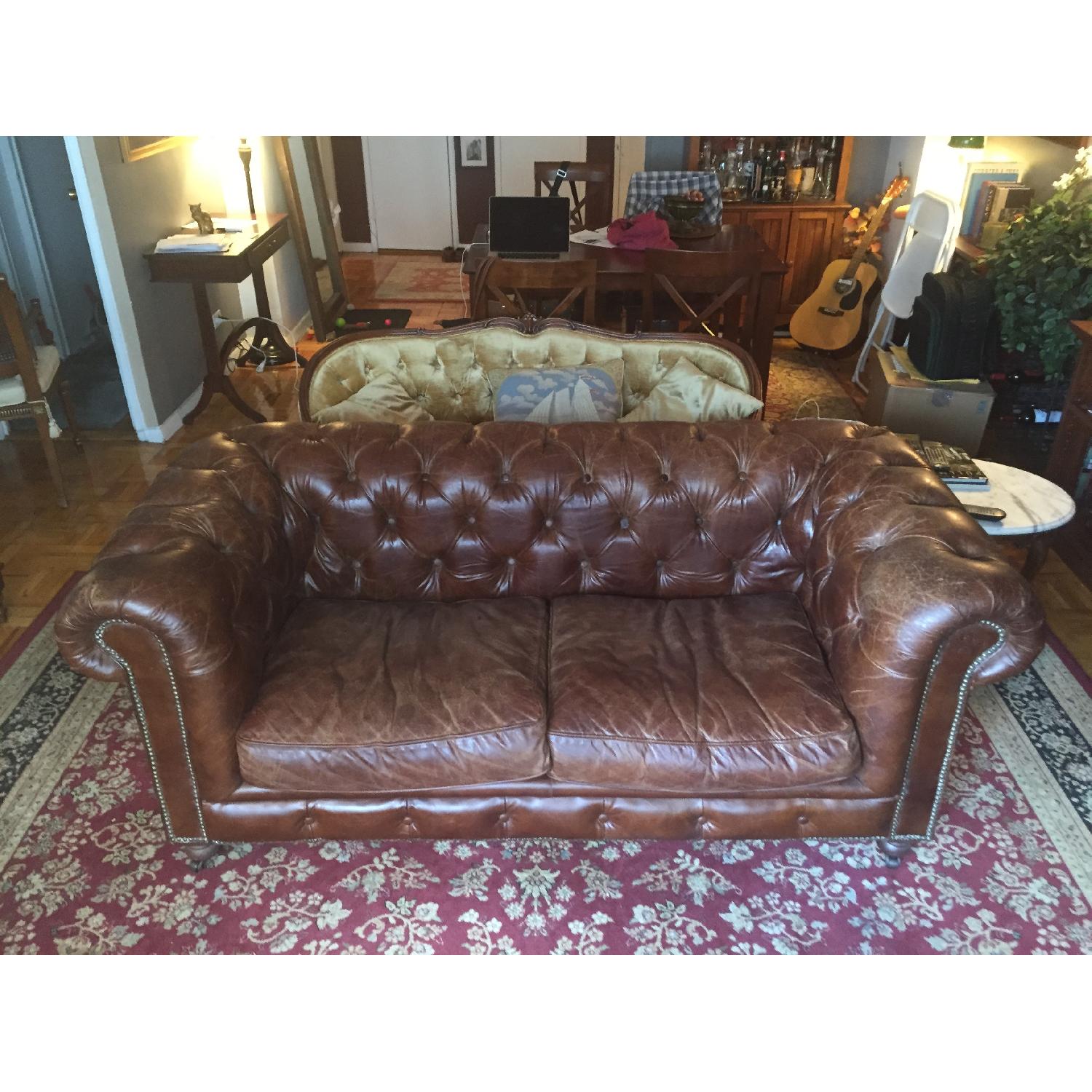 Restoration Hardware Kensington Leather Chesterfield Sofa - image-4