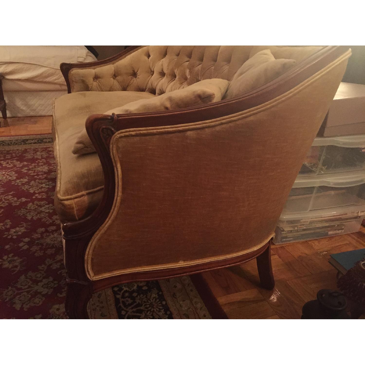 Queen Anne Loveseat Sofa - Antique Gold Velvet - image-3