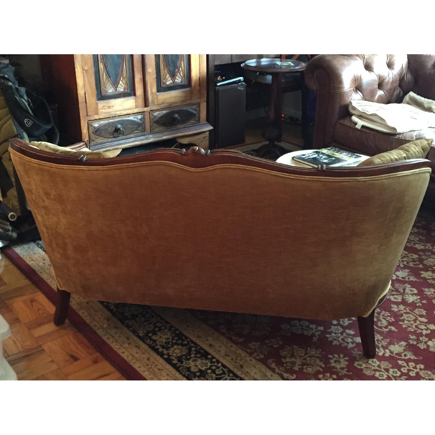 Queen Anne Loveseat Sofa - Antique Gold Velvet - image-4