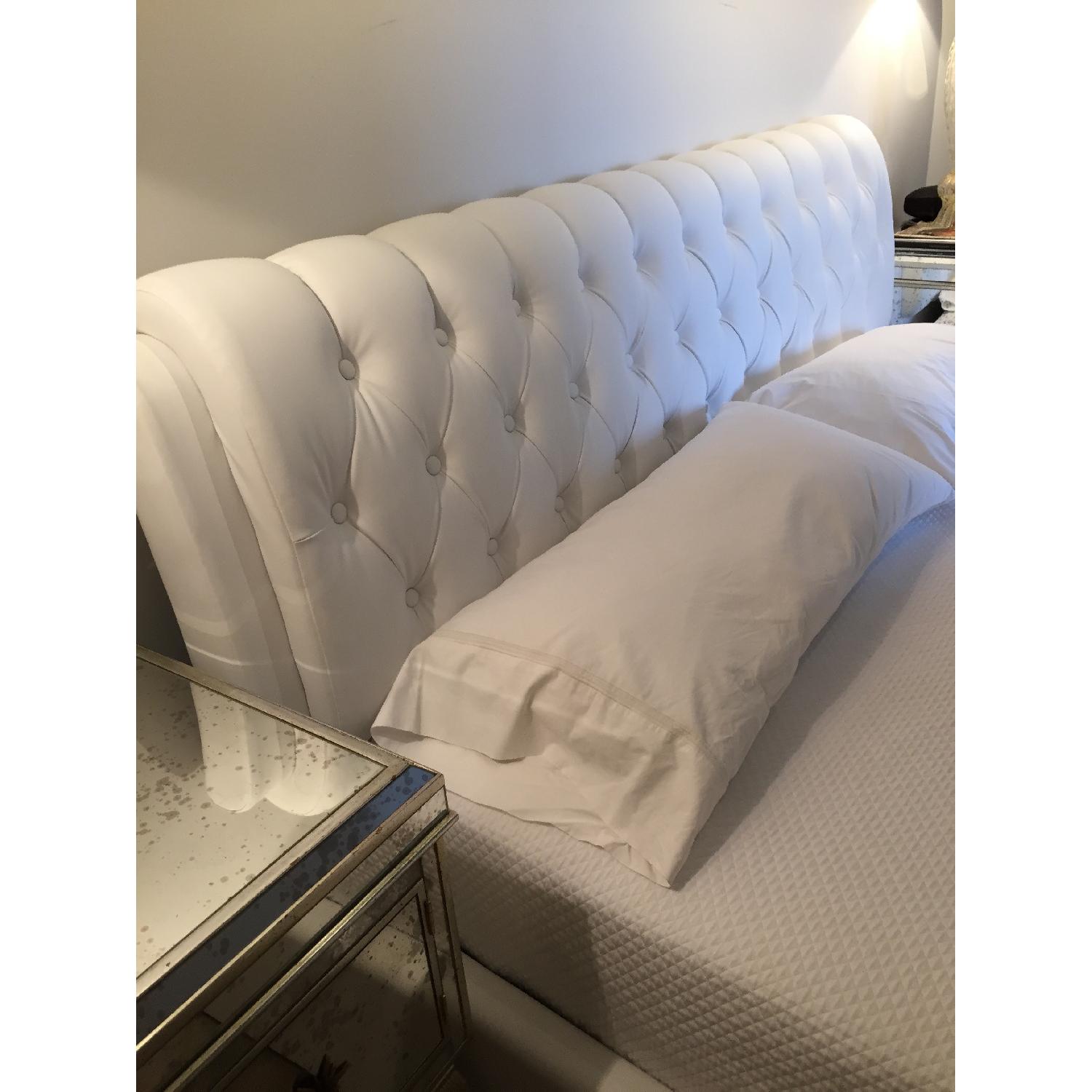 King Size Tufted White Faux Leather Bed Frame - image-6