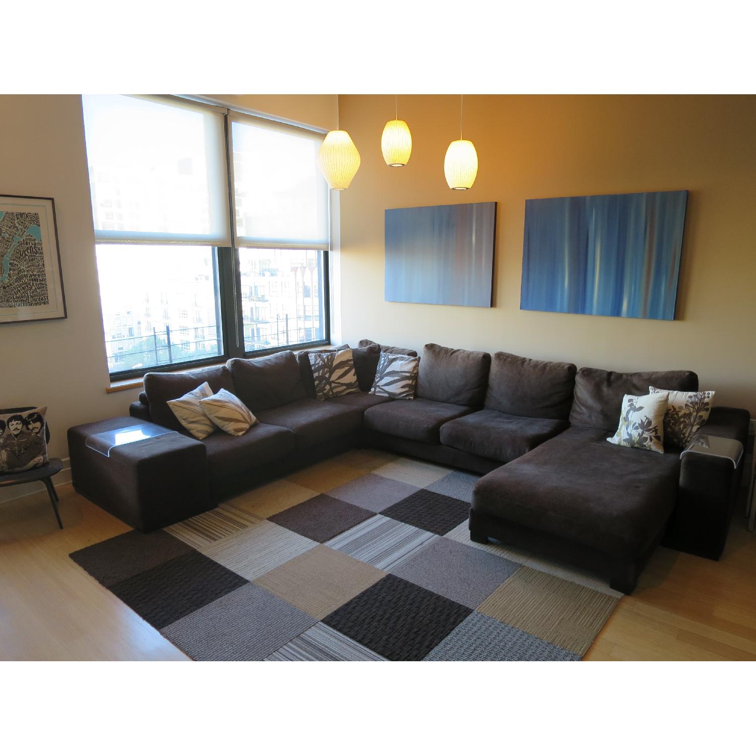 Natuzzi Brown Microfiber Sectional Sofa AptDeco