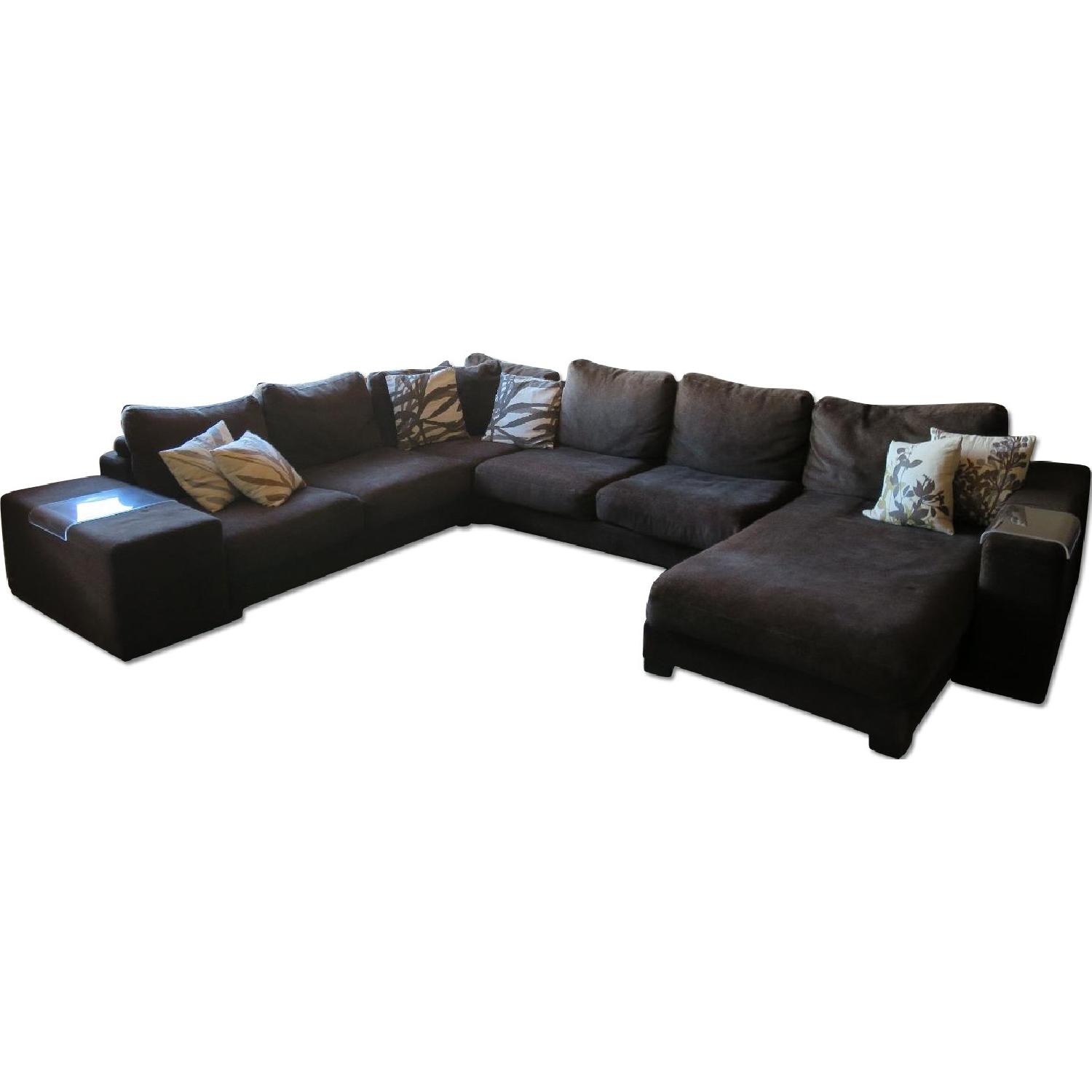 Natuzzi Brown Microfiber Sectional Sofa AptDeco