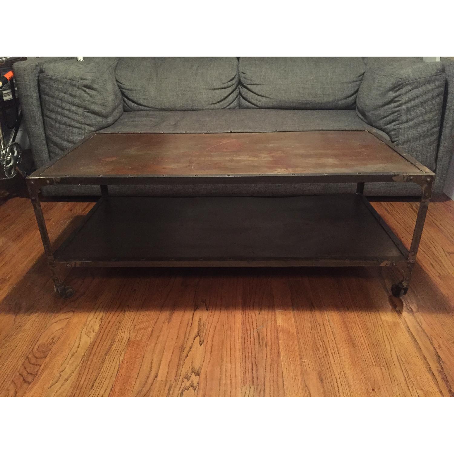 Industrial Metal Coffee Table on Wheels - image-1