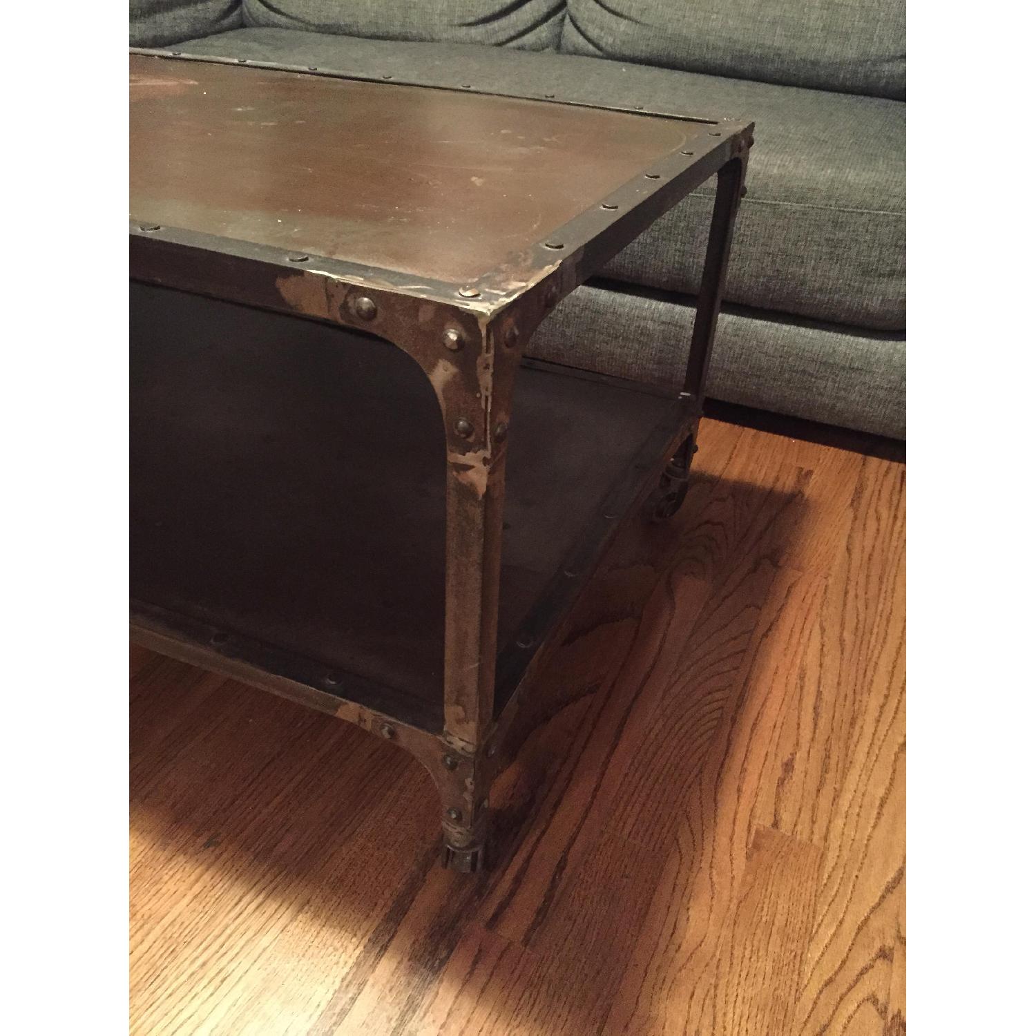 Industrial Metal Coffee Table on Wheels AptDeco