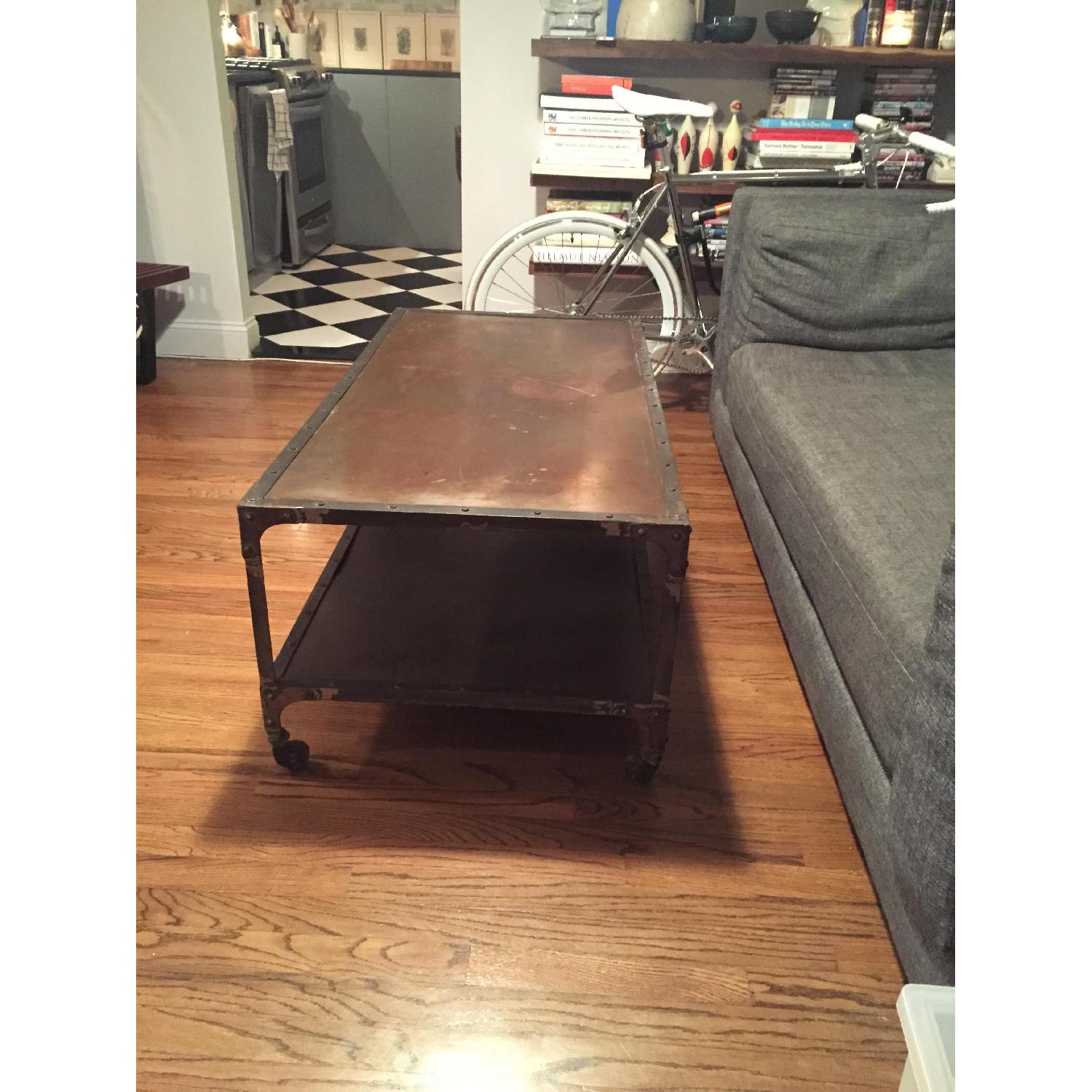 Industrial Metal Coffee Table on Wheels - image-3