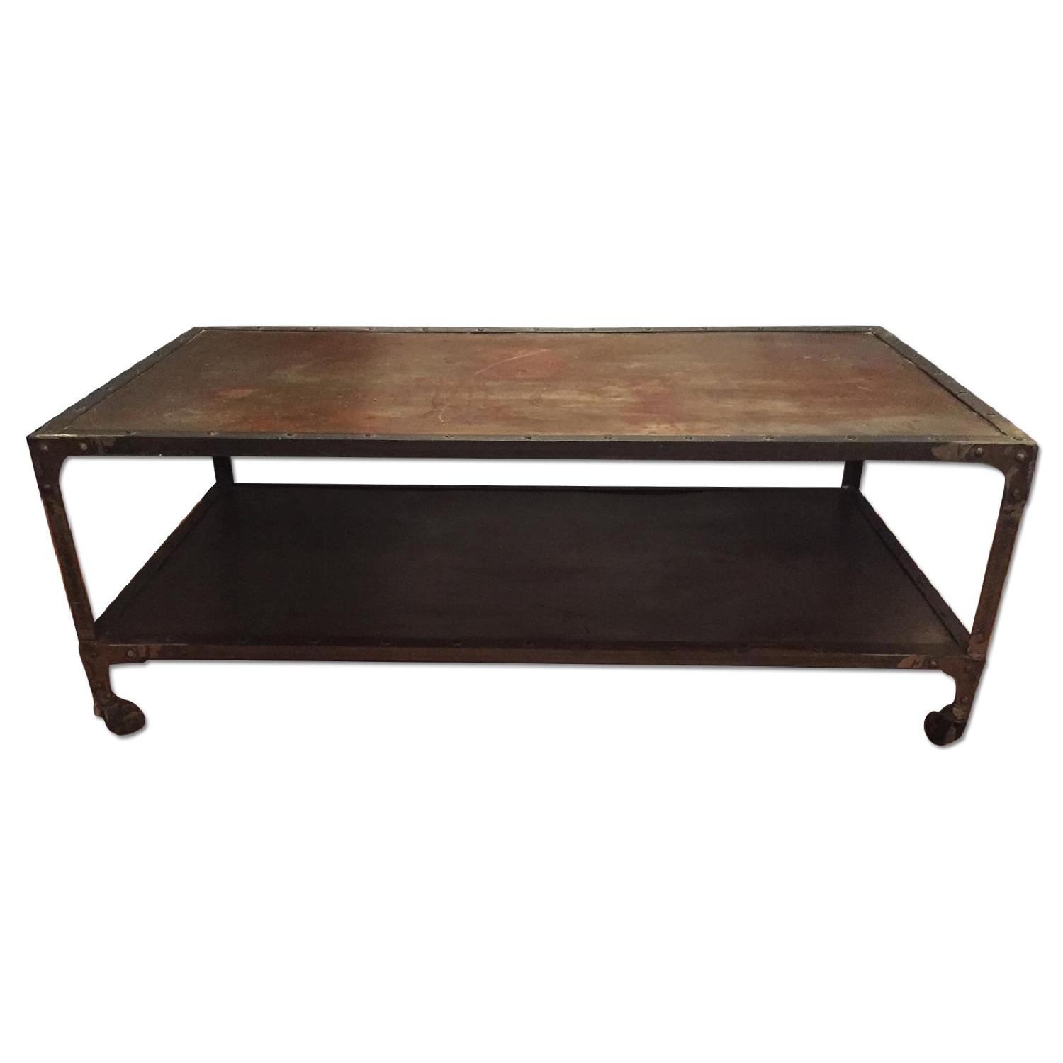 Industrial Metal Coffee Table on Wheels AptDeco