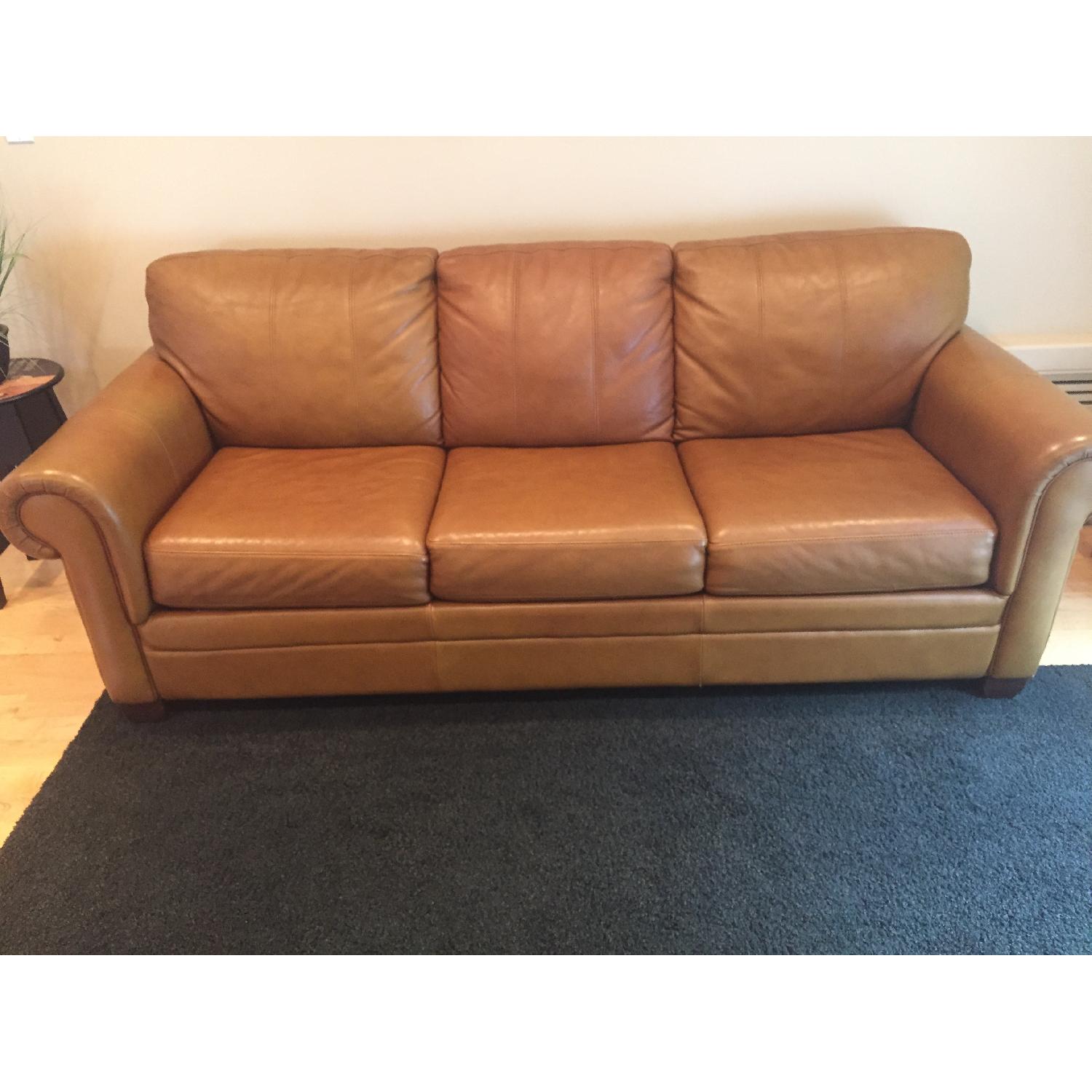Ethan Allen Leather Couch + Matching Chair & Ottoman - image-1