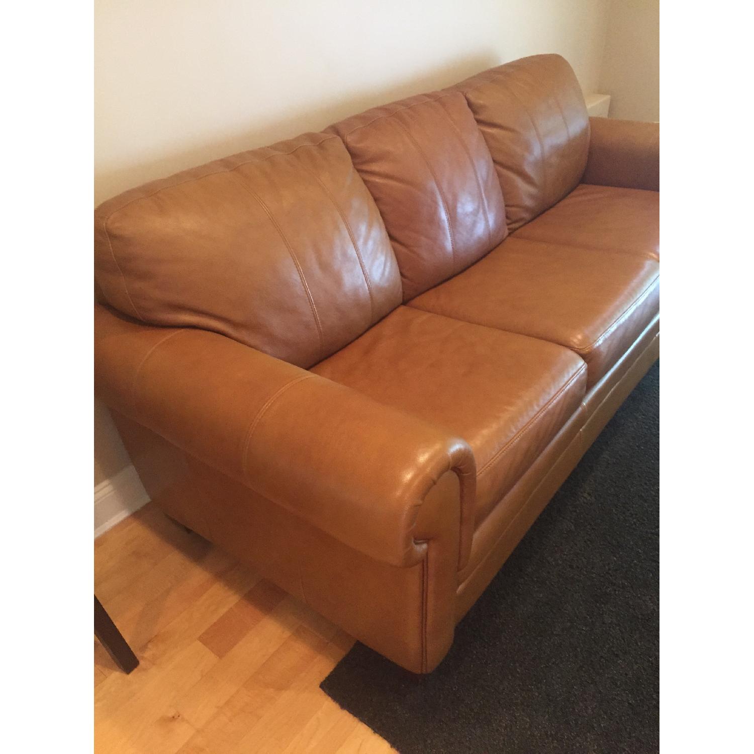 Ethan Allen Leather Couch + Matching Chair & Ottoman - image-3