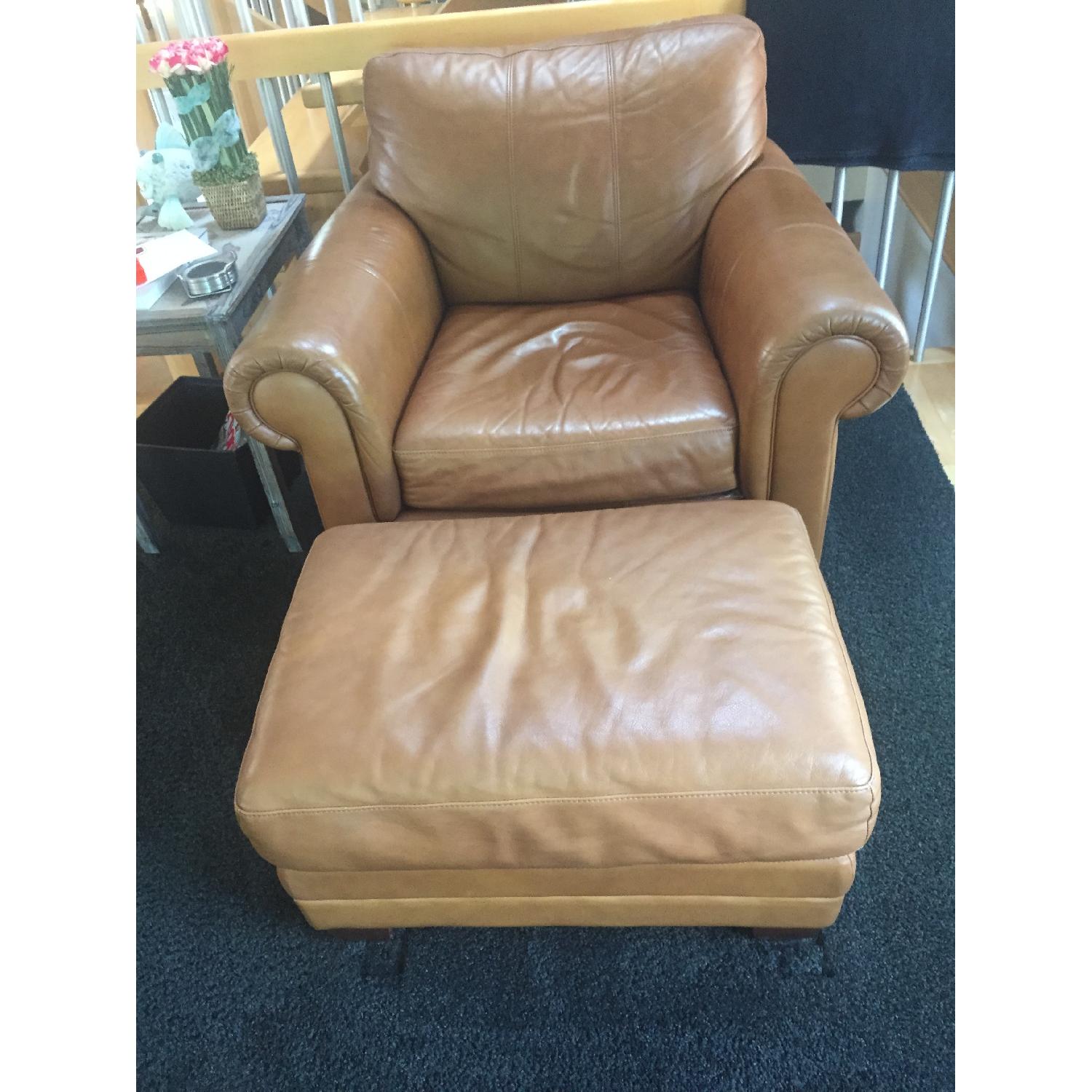 Ethan Allen Leather Couch + Matching Chair & Ottoman - image-5