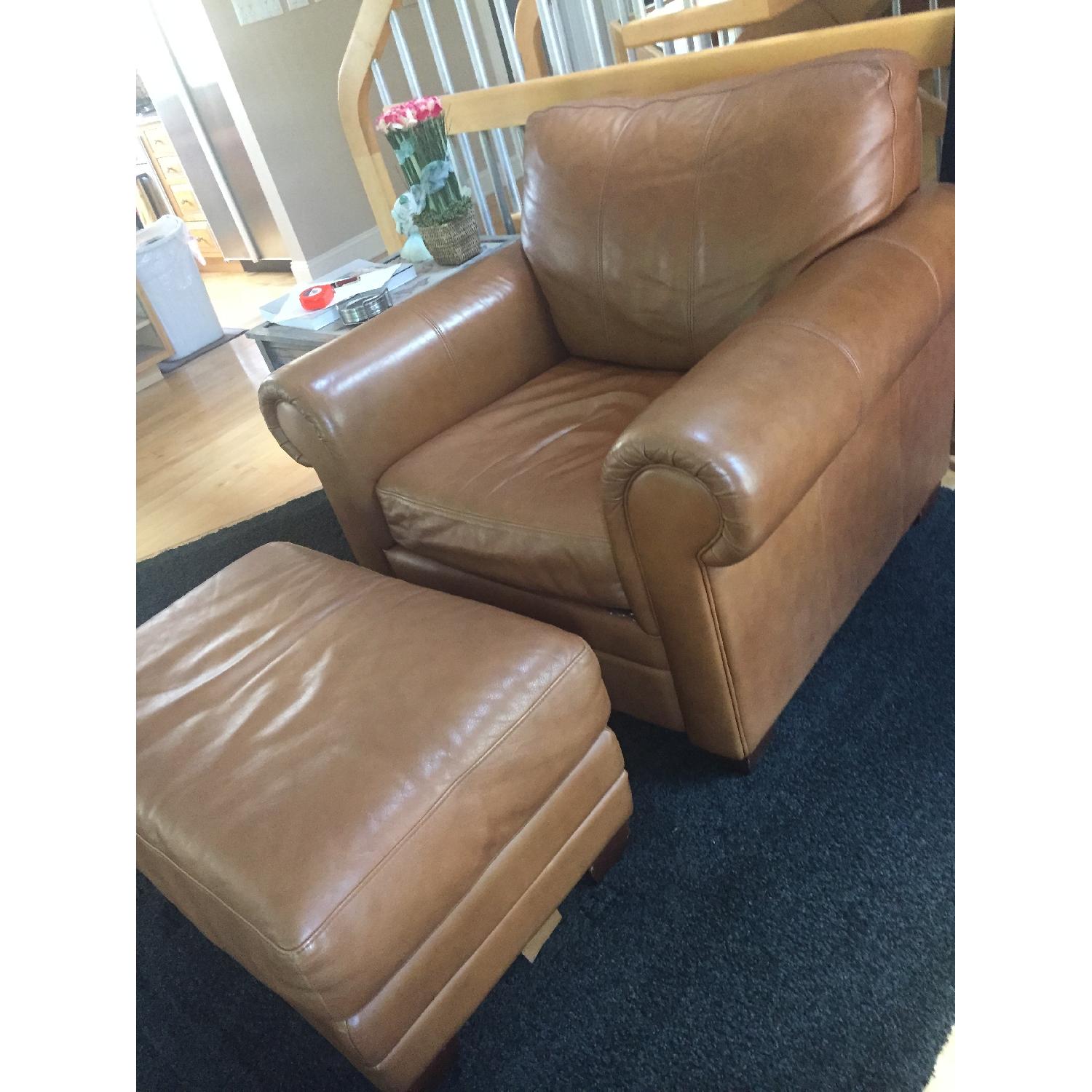 Ethan Allen Leather Couch + Matching Chair & Ottoman - image-6