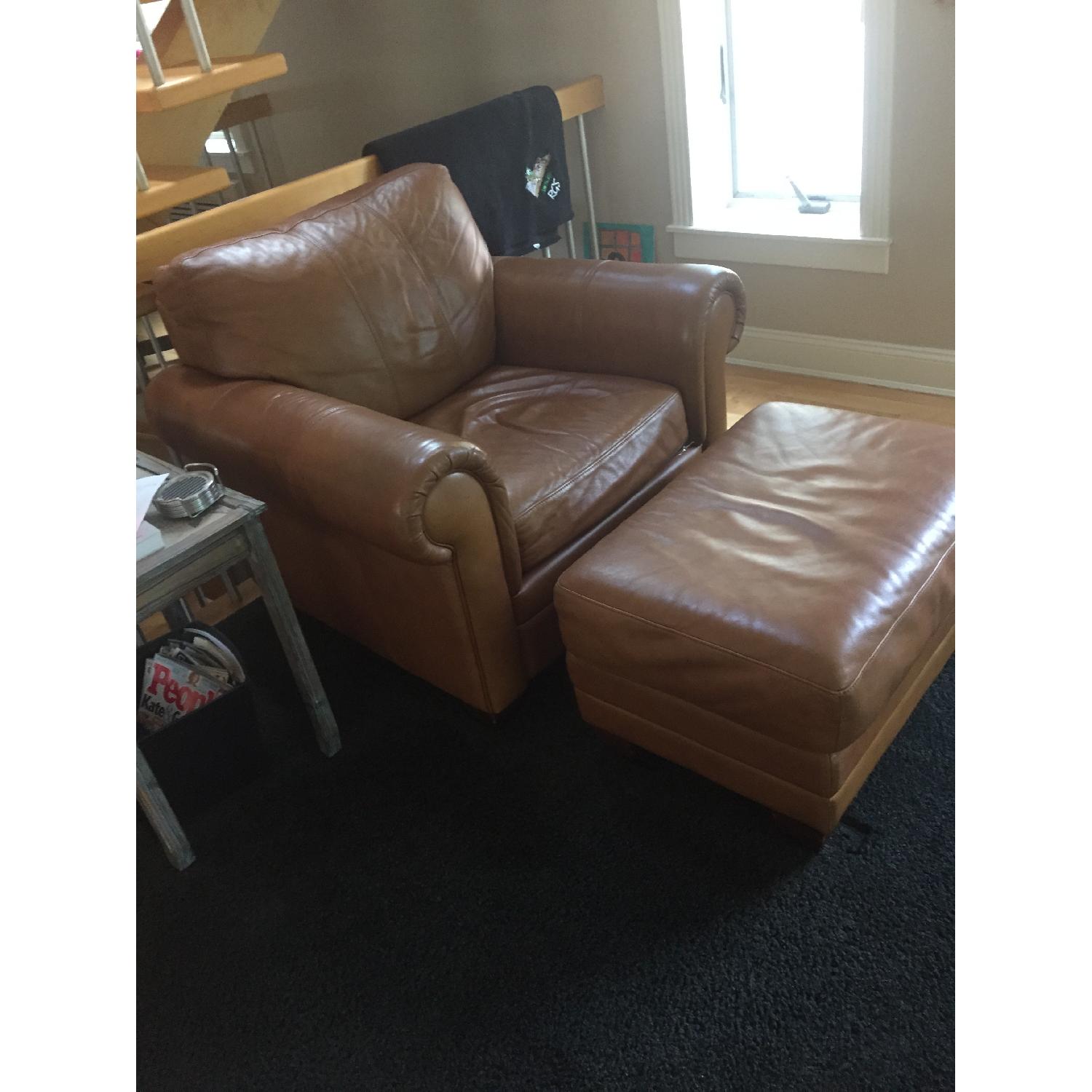 Ethan Allen Leather Couch + Matching Chair & Ottoman - image-7