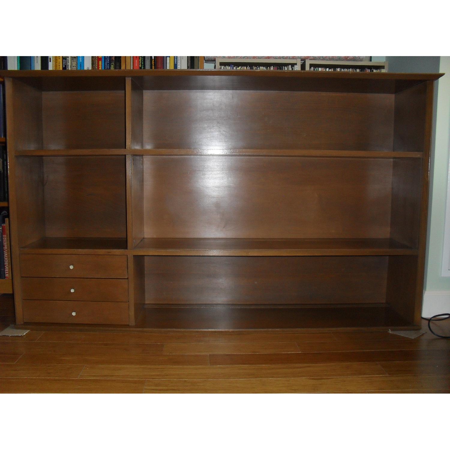 MCM Birch Bookcase/Sideboard w/ Sliding Glass Doors AptDeco