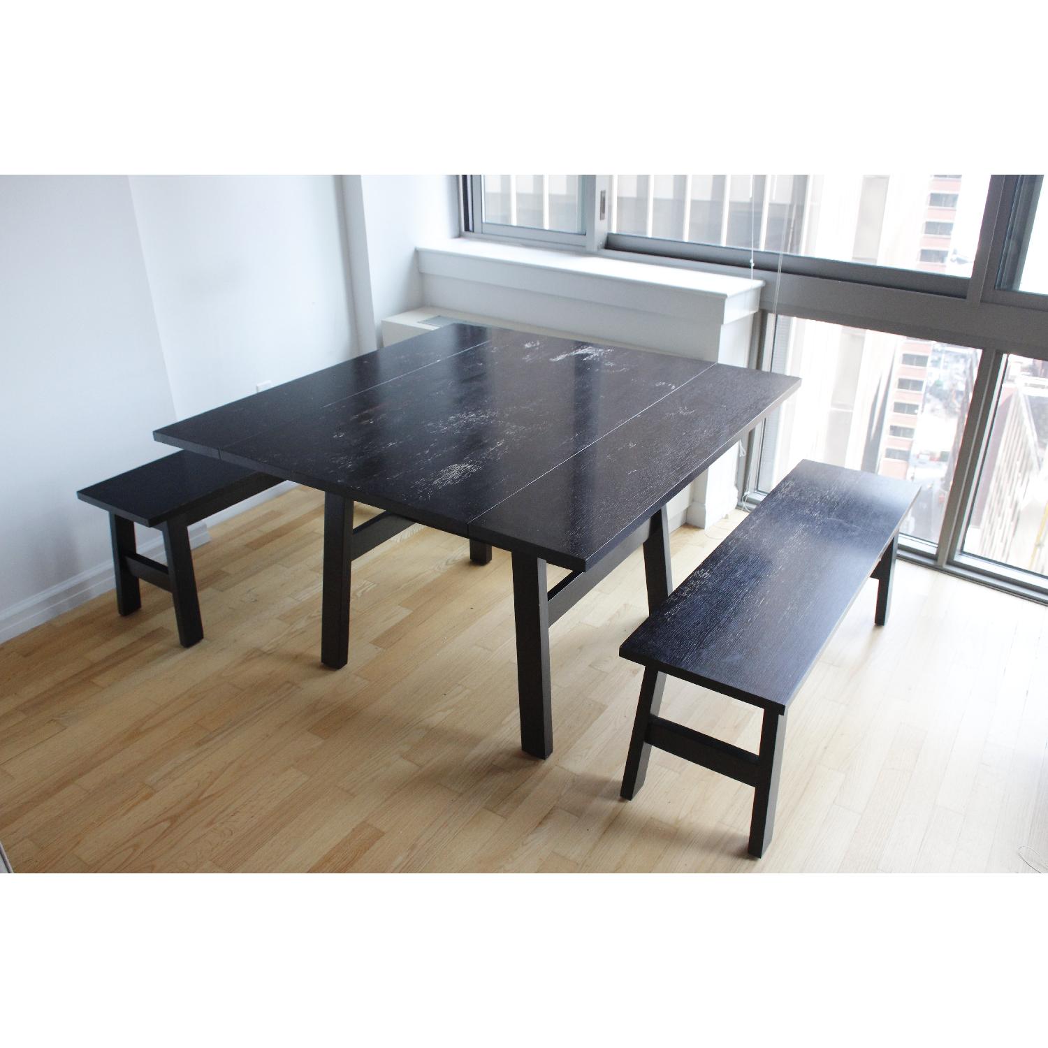 Crate & Barrel Folding Dining Table w/ 2 Benches - image-1