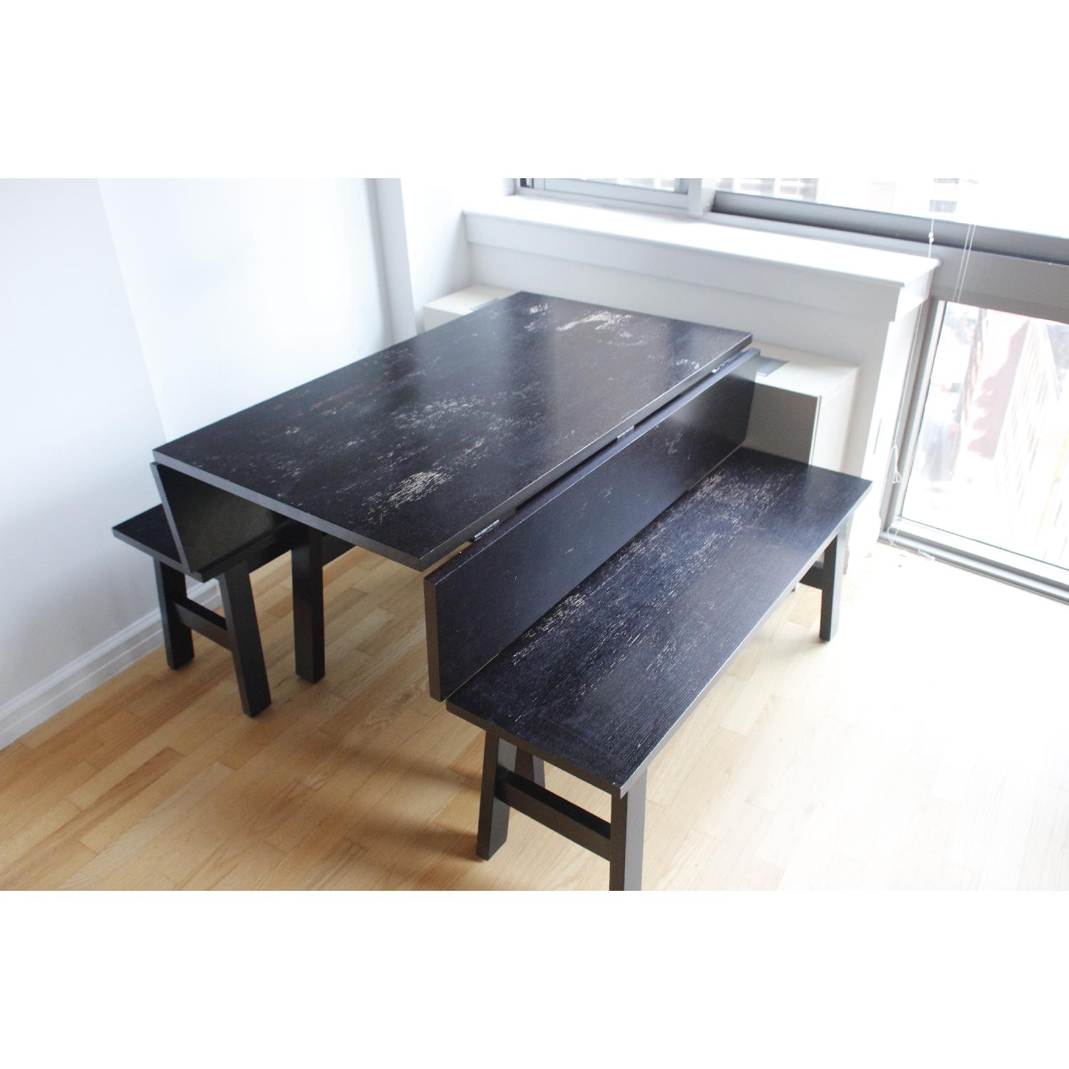 Crate & Barrel Folding Dining Table w/ 2 Benches - image-3