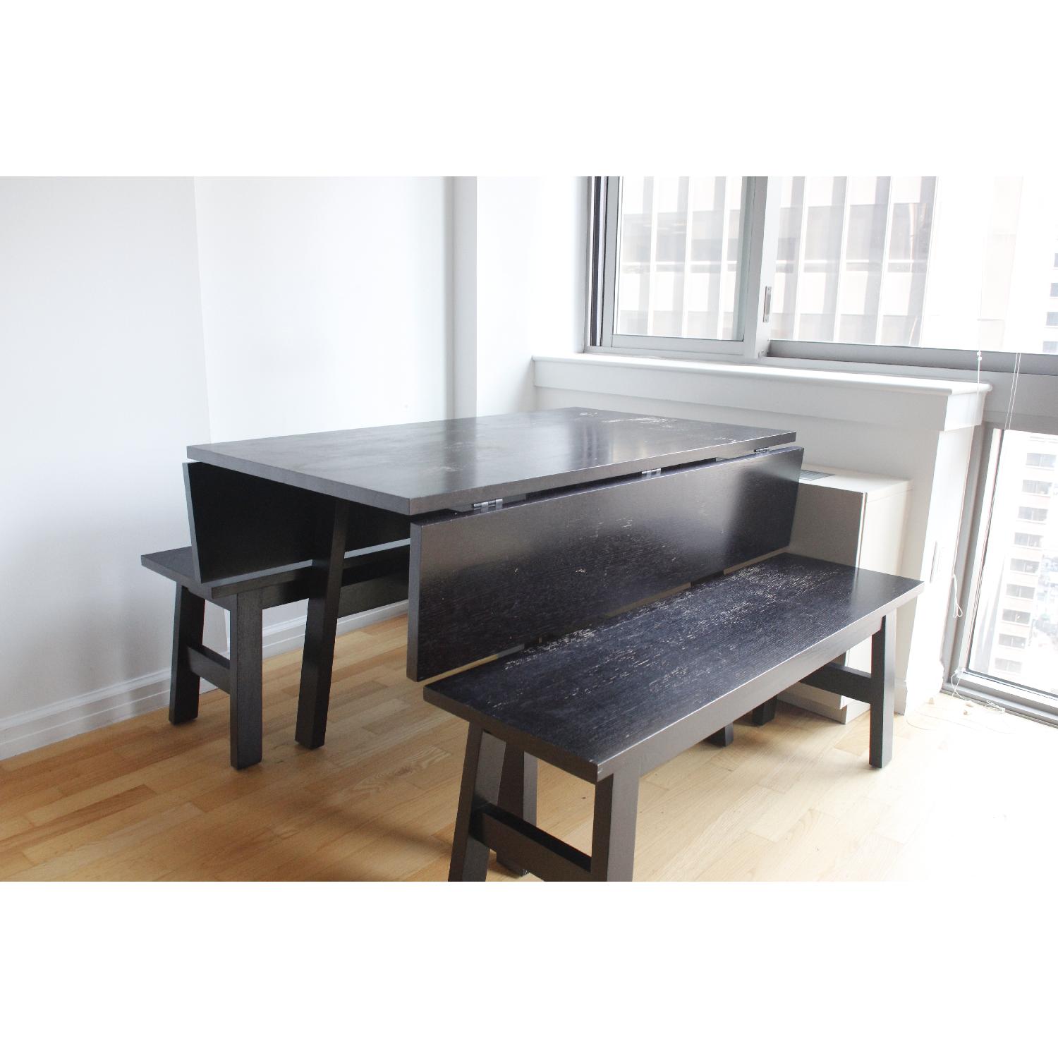 Crate & Barrel Folding Dining Table w/ 2 Benches AptDeco