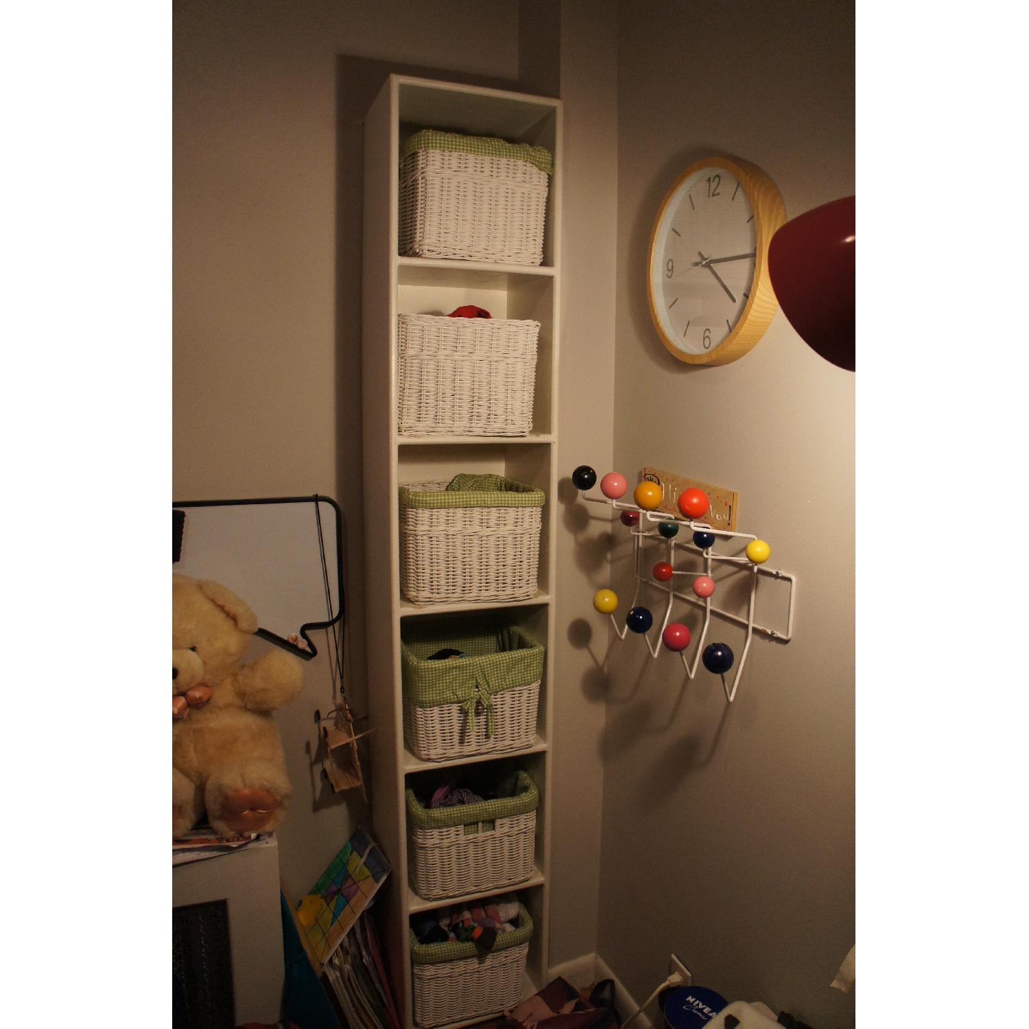 Storage Cube Shelf with Wicker Baskets and Green Basket Liners - image-1