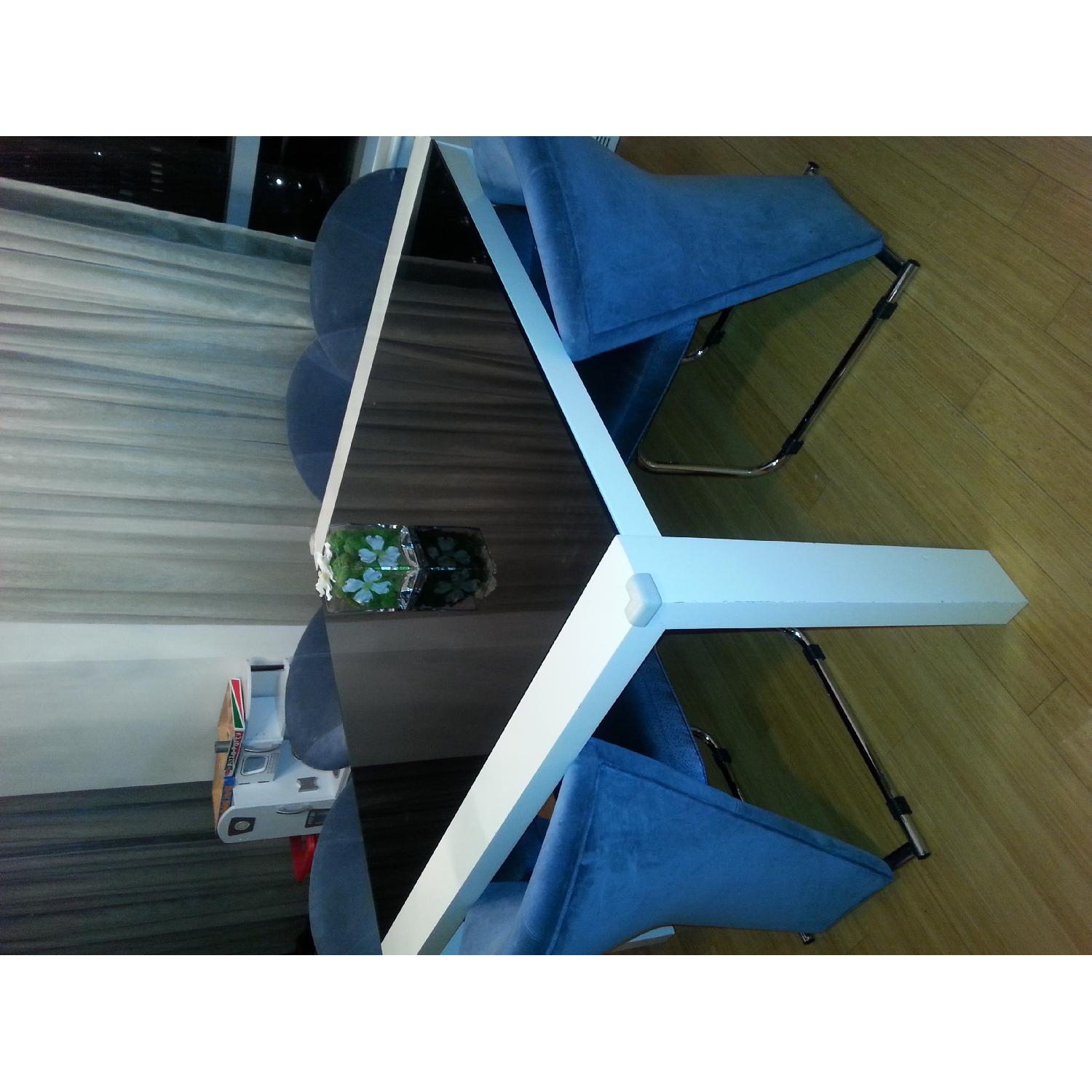 Calligaris Square Black Tempered Glass & White Border Dining Table AptDeco