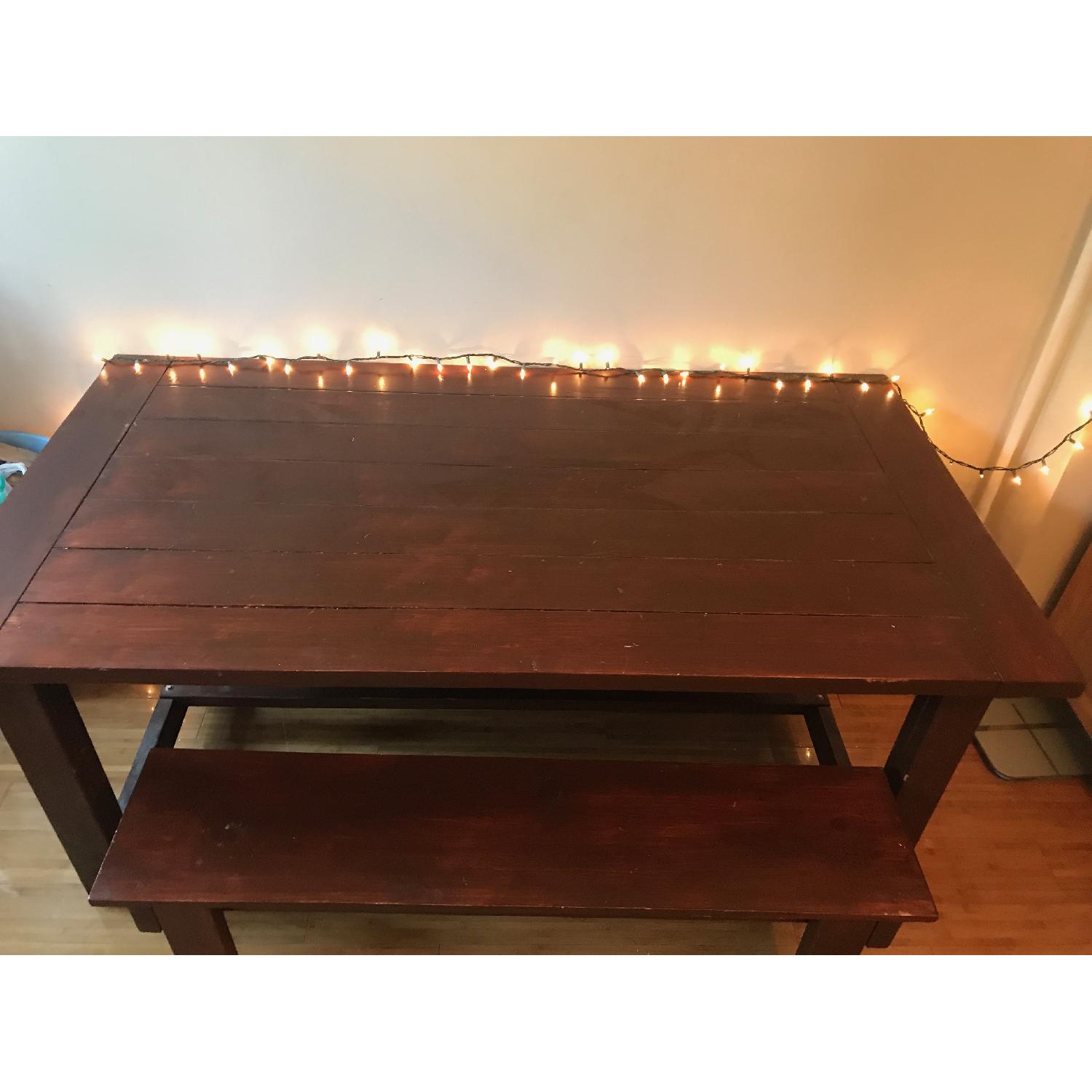 Custom Wood Farmhouse Rustic Dining Table w/ 2 Benches - AptDeco