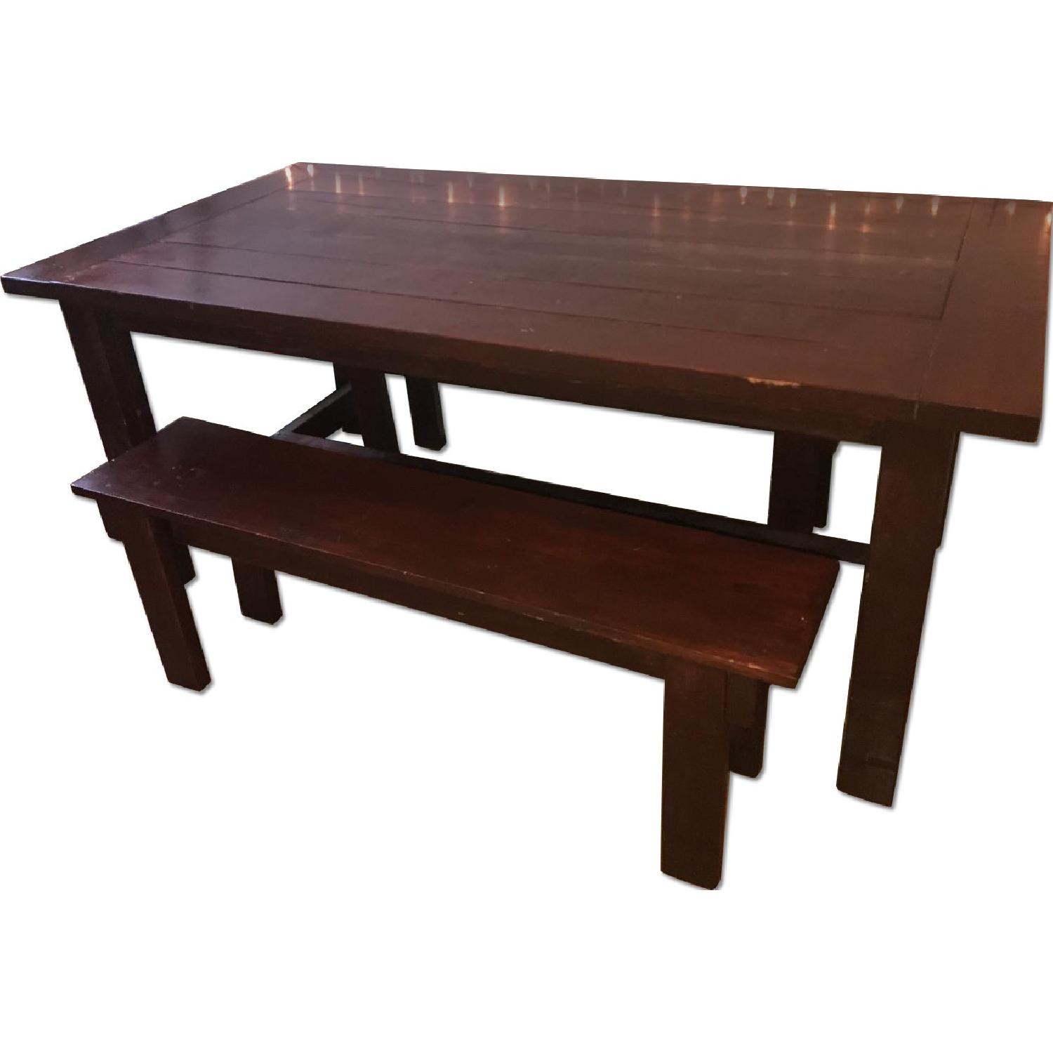 Custom Wood Farmhouse Rustic Dining Table w/ 2 Benches - AptDeco