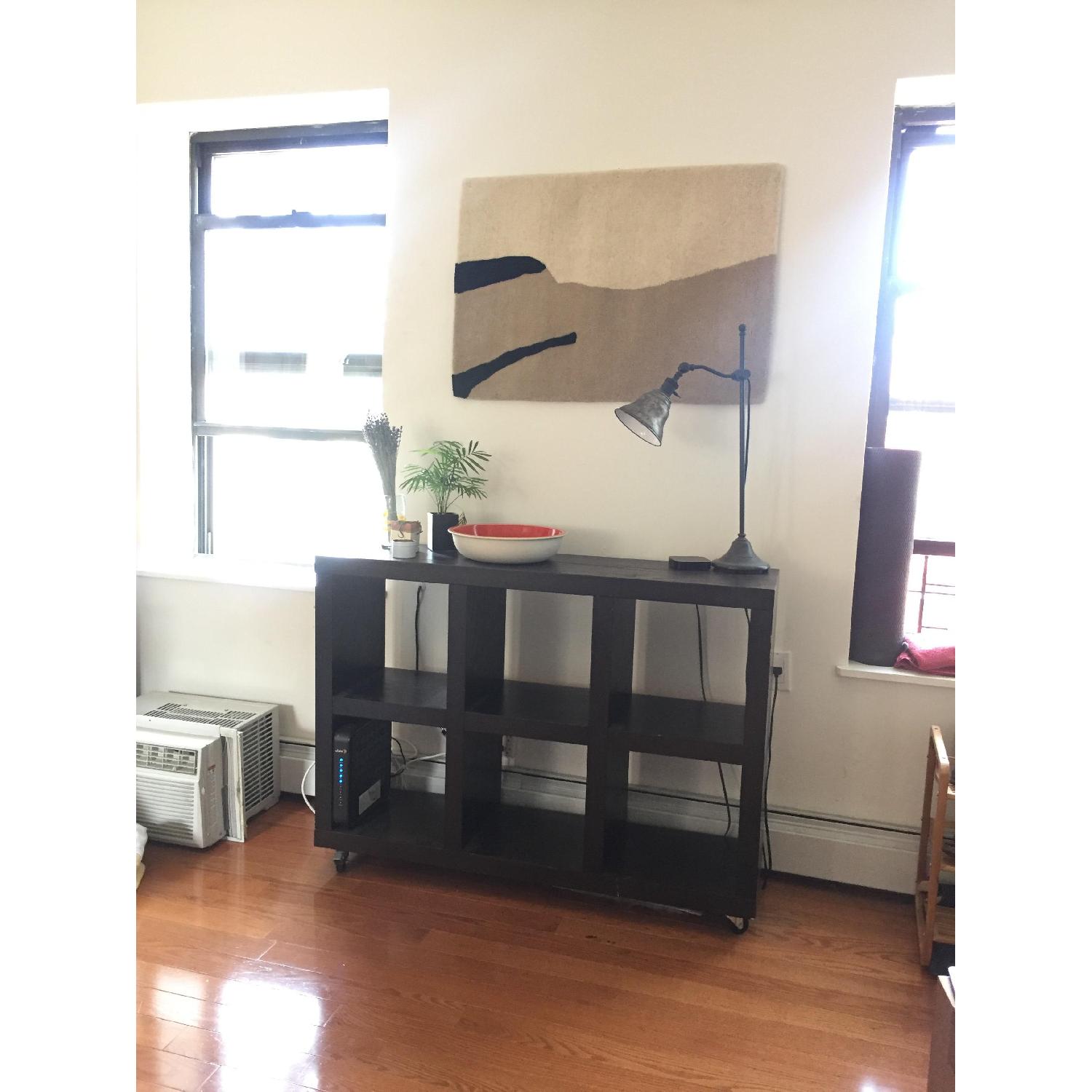 West Elm Black Wood Cubby Rolling Storage AptDeco