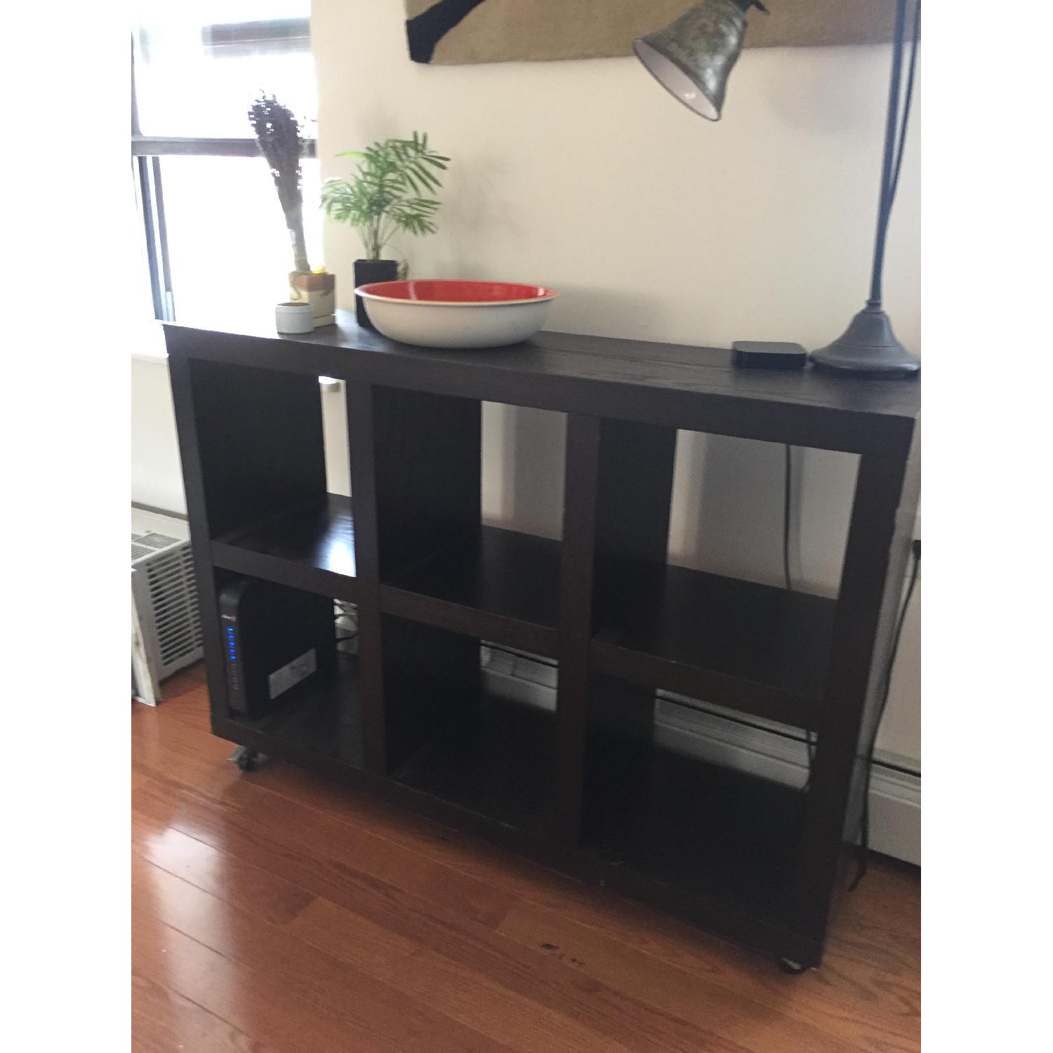 West Elm Black Wood Cubby Rolling Storage - image-2