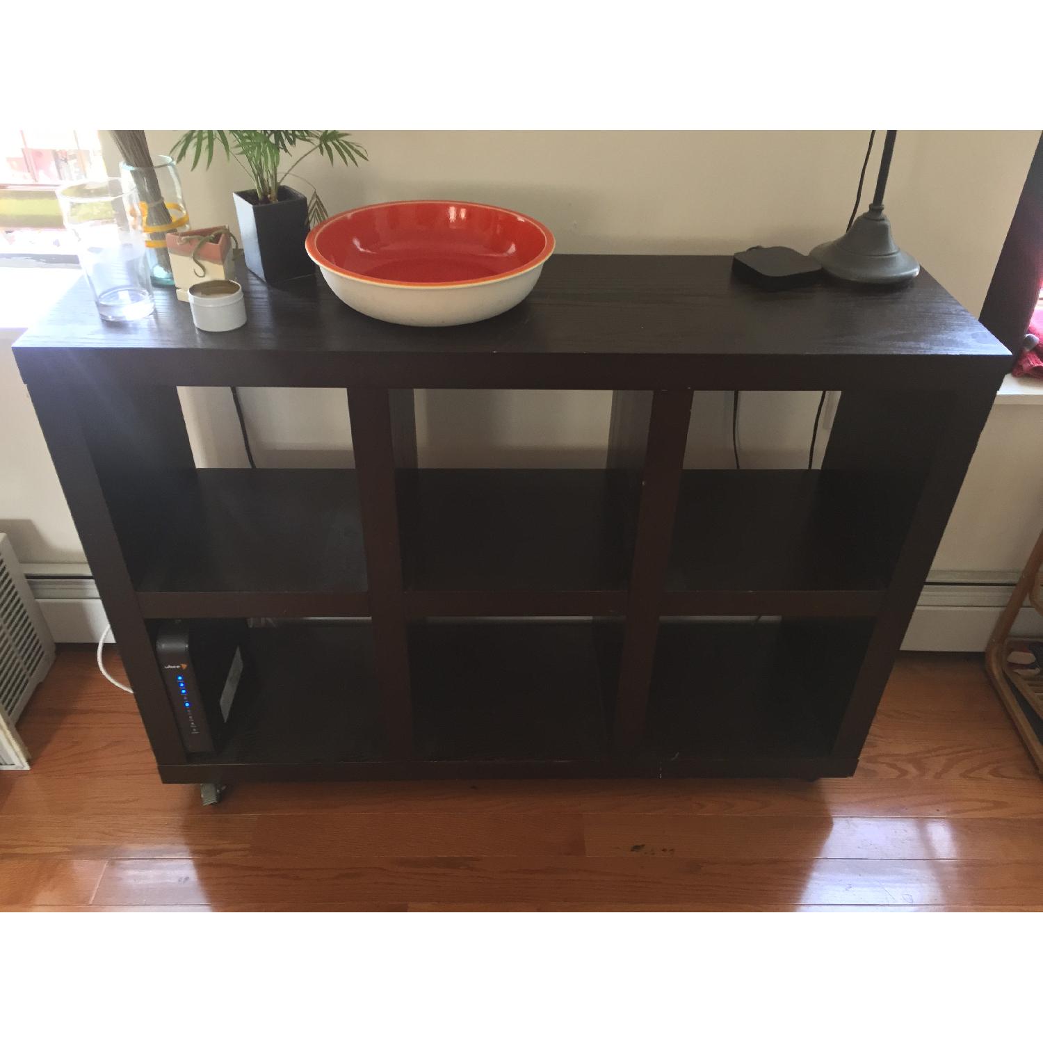 West Elm Black Wood Cubby Rolling Storage - image-3