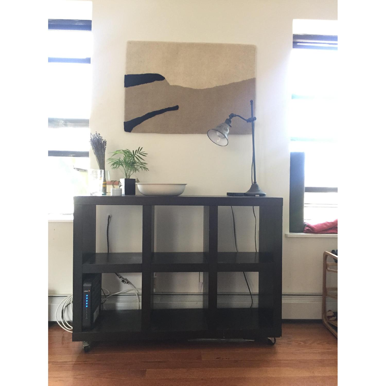 West Elm Black Wood Cubby Rolling Storage - image-4