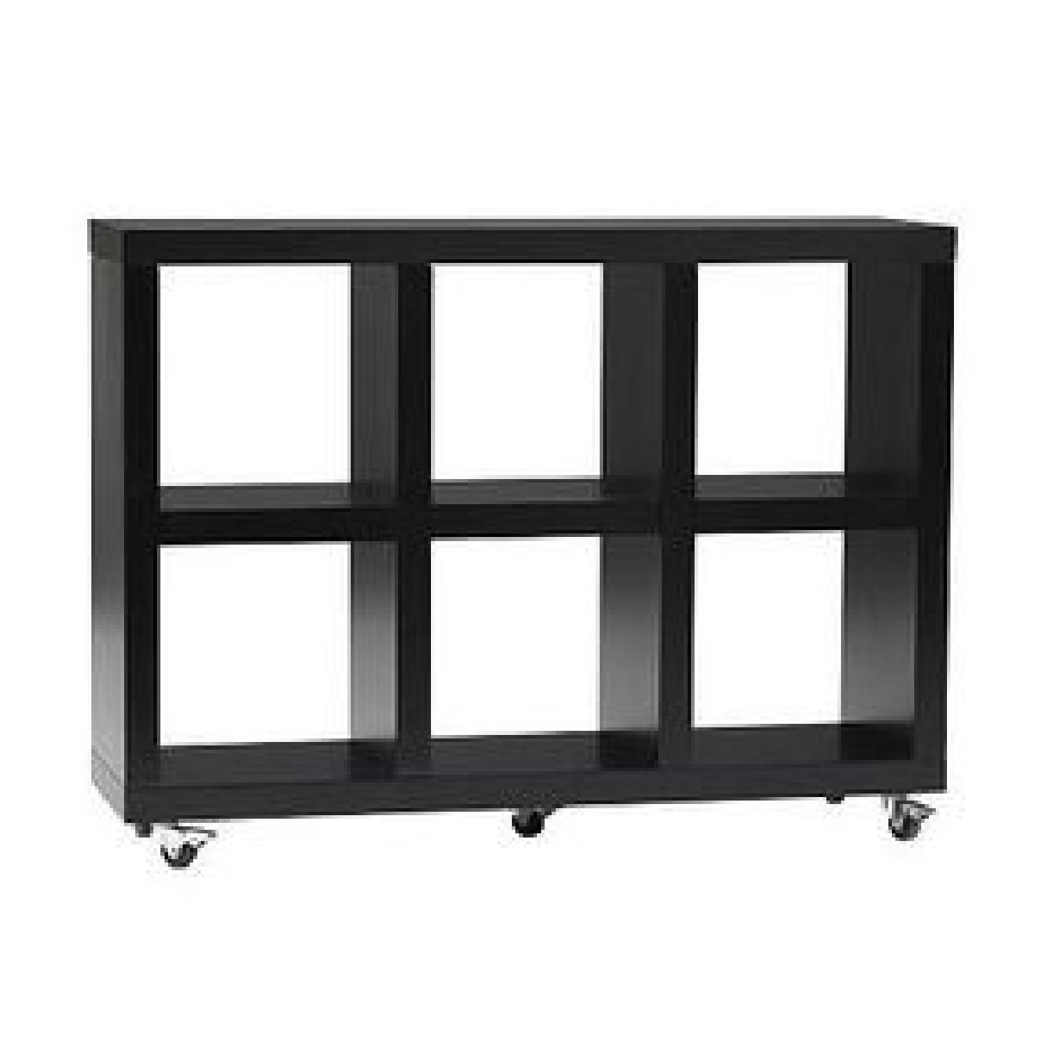 West Elm Black Wood Cubby Rolling Storage AptDeco