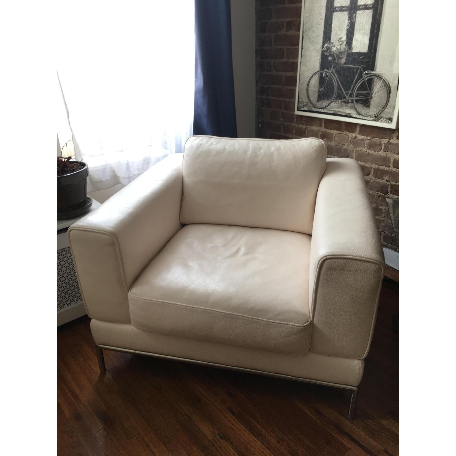 Ivory Leather Armchair - image-1