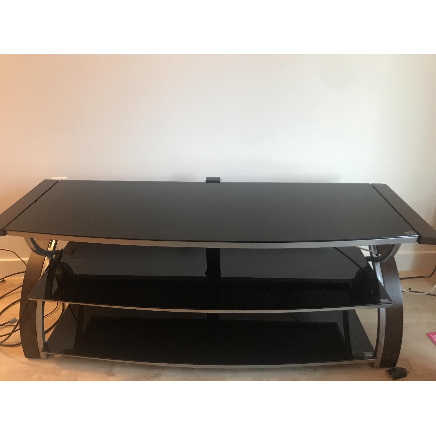 Tempered Glass & Solid Wood TV Stand - image-1