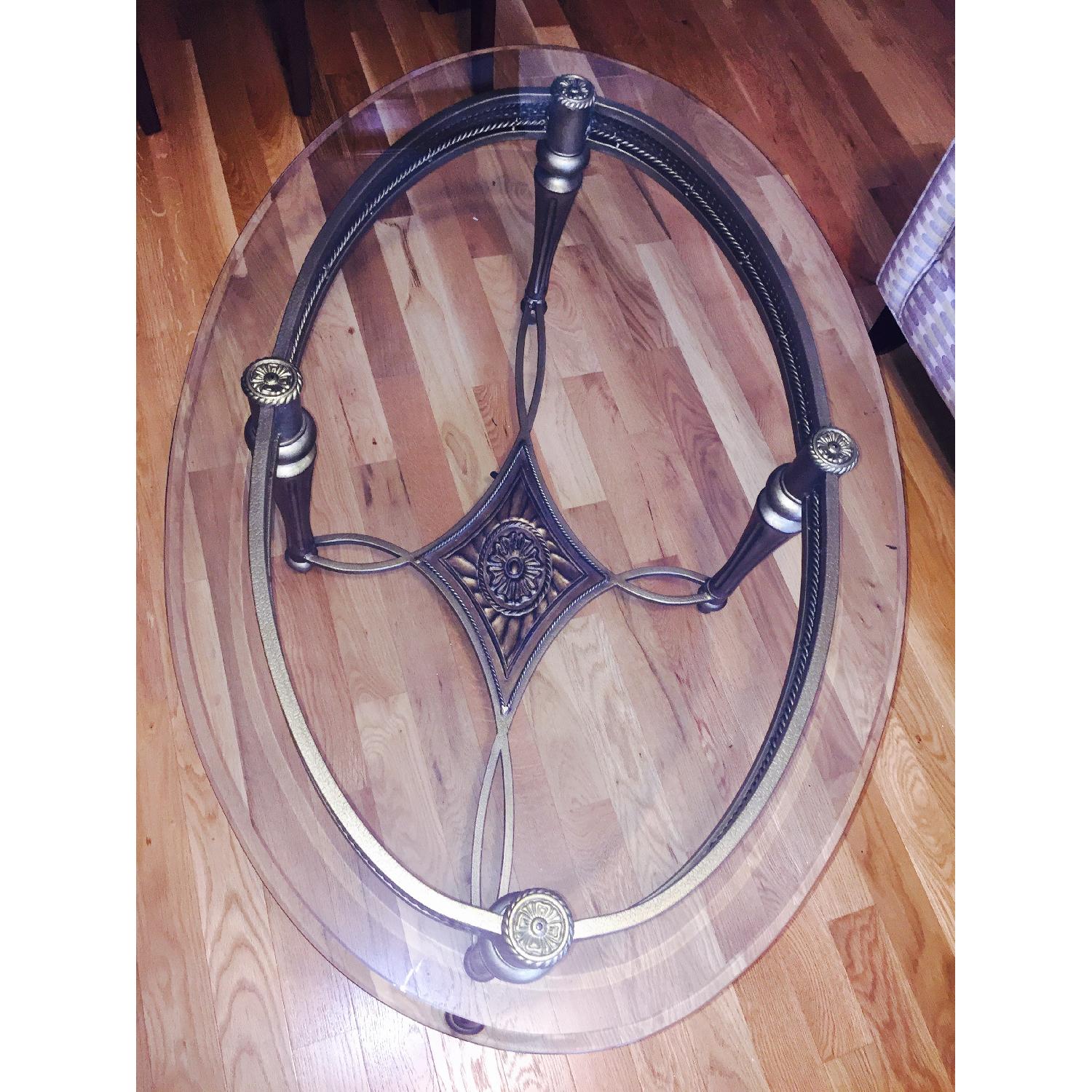 Raymour & Flanigan Gold Coffee Table w/ Glass Top - image-1